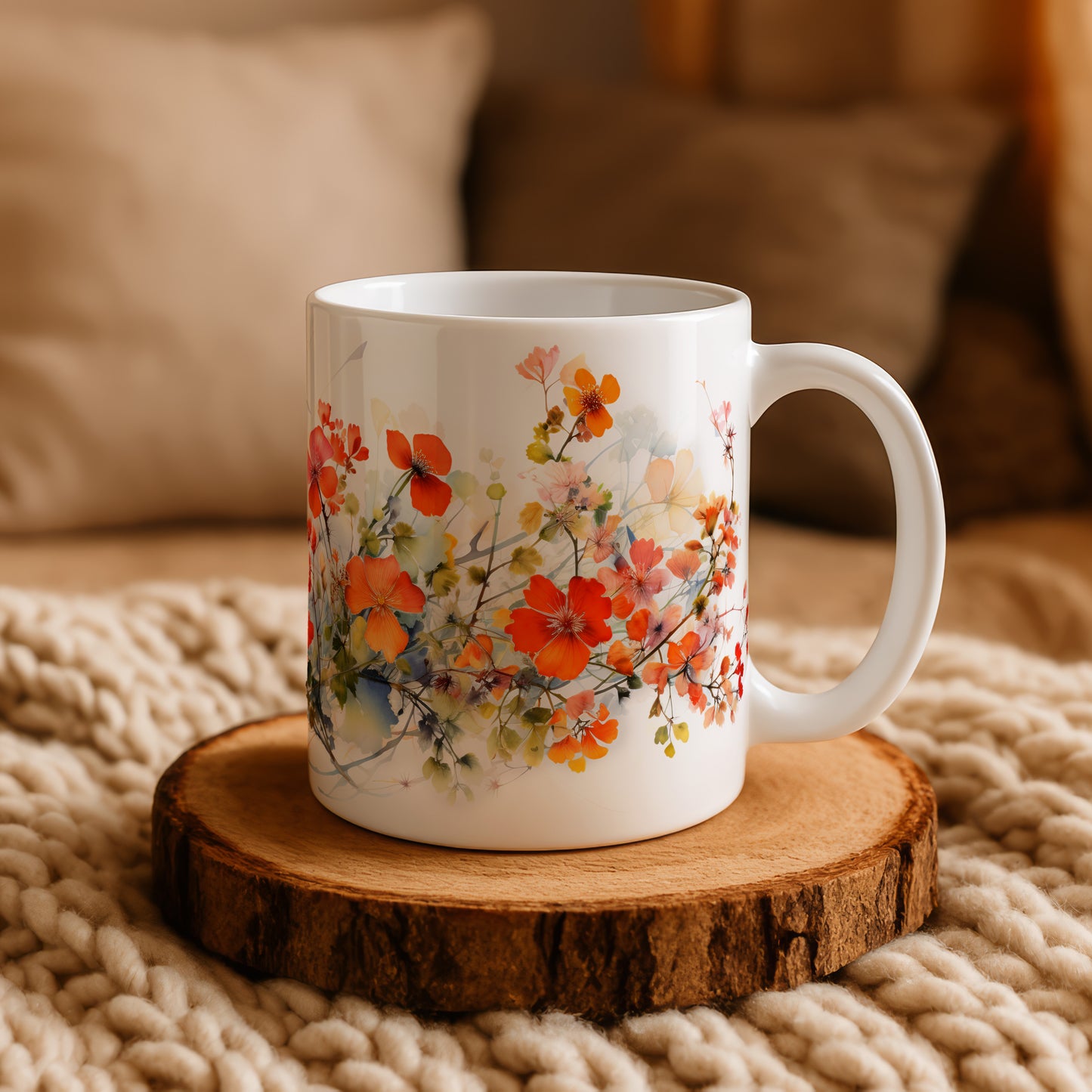 Orange Wildflowers Aesthetic Coffee Mug, Floral Tea Cup, Nature Lover Gift