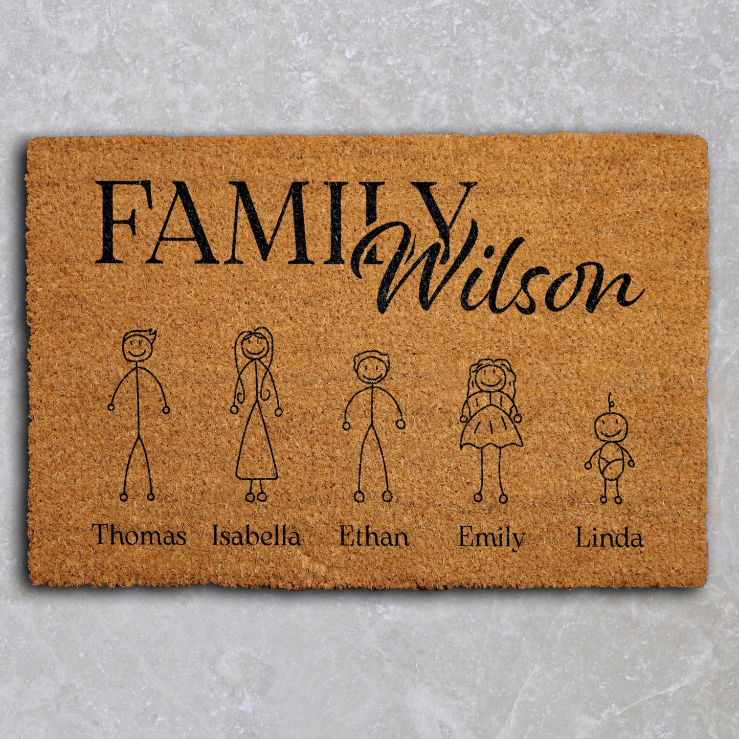 Custom Stick Family Doormat - Personalized Welcome Mat, Funny Gift
