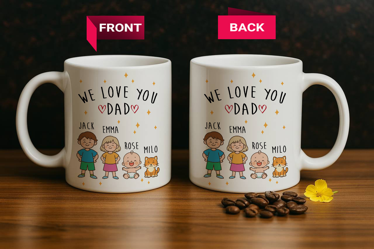 Custom Family Characters Coffee Mug, Father's Day Gift Cup, Cute Dad's Birthday Party Drinkware