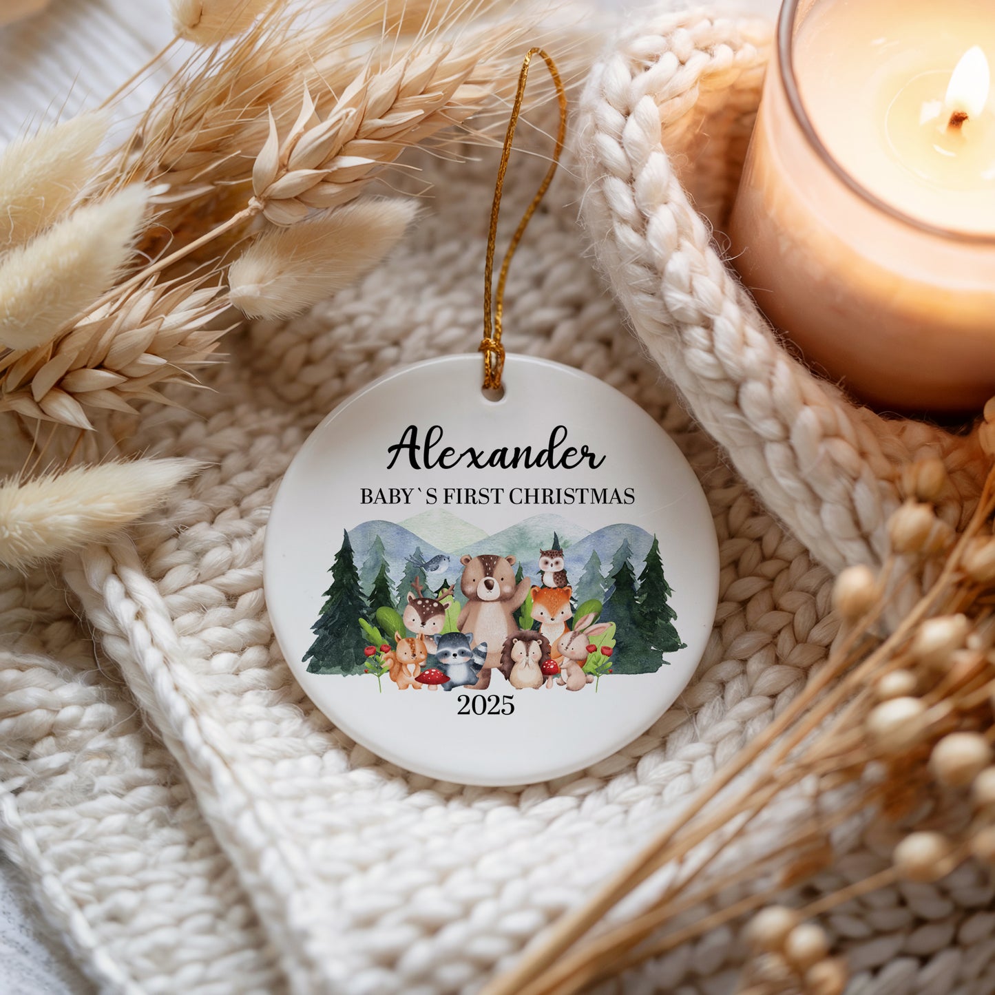Woodland Animals Baby's First Christmas Ornament, Cute Xmas Keepsake Gift