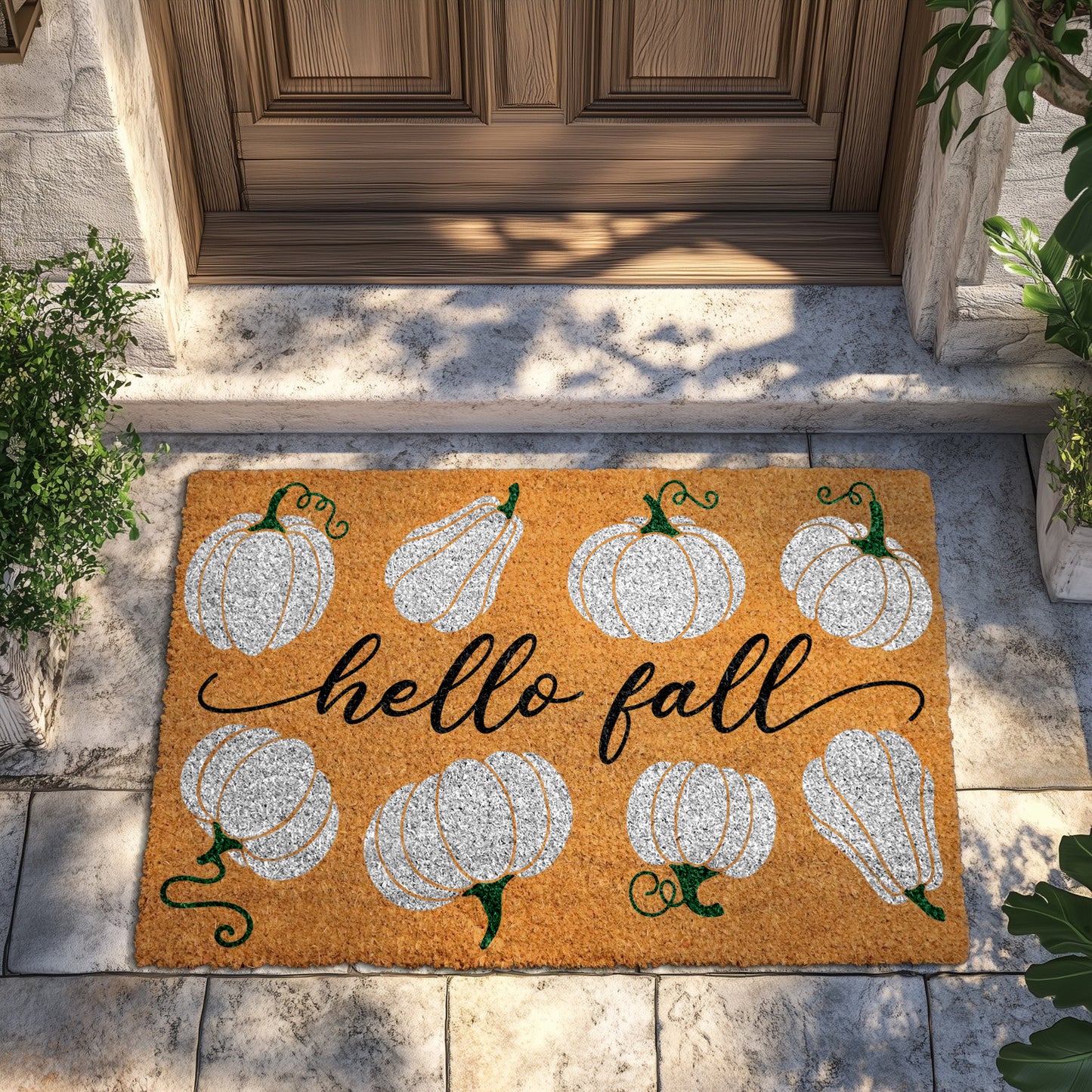 White Pumpkin Doormat: Modern Farmhouse Fall Entryway Decor Gift