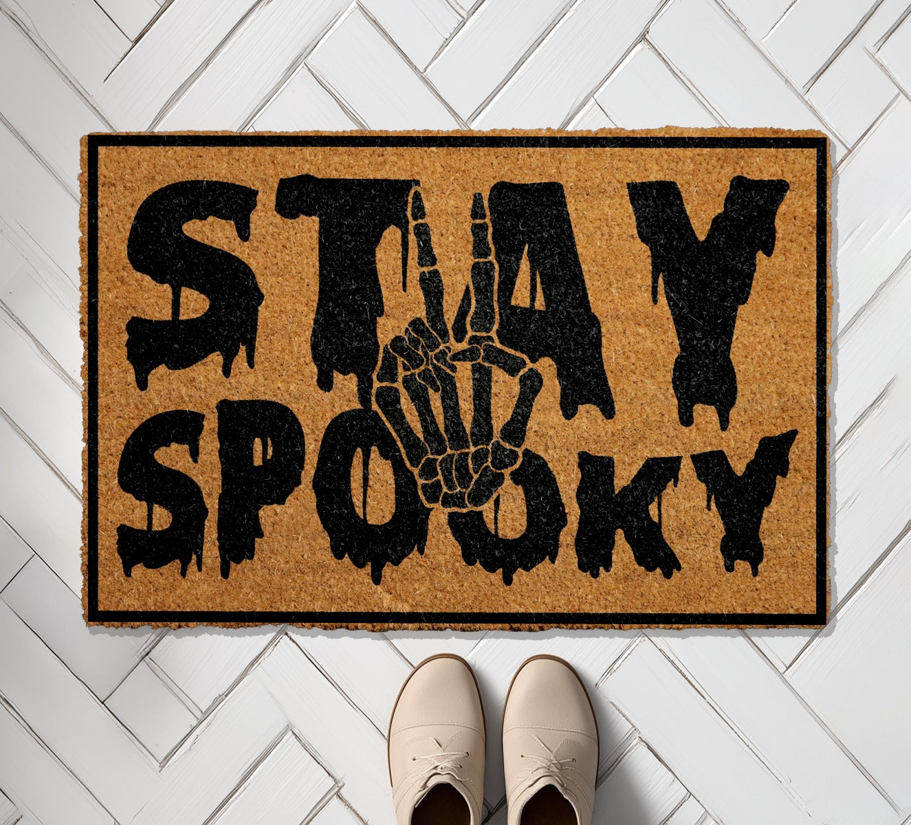 Spooky Season Doormat: Skeleton Peace Sign, Gothic Outdoor Rug