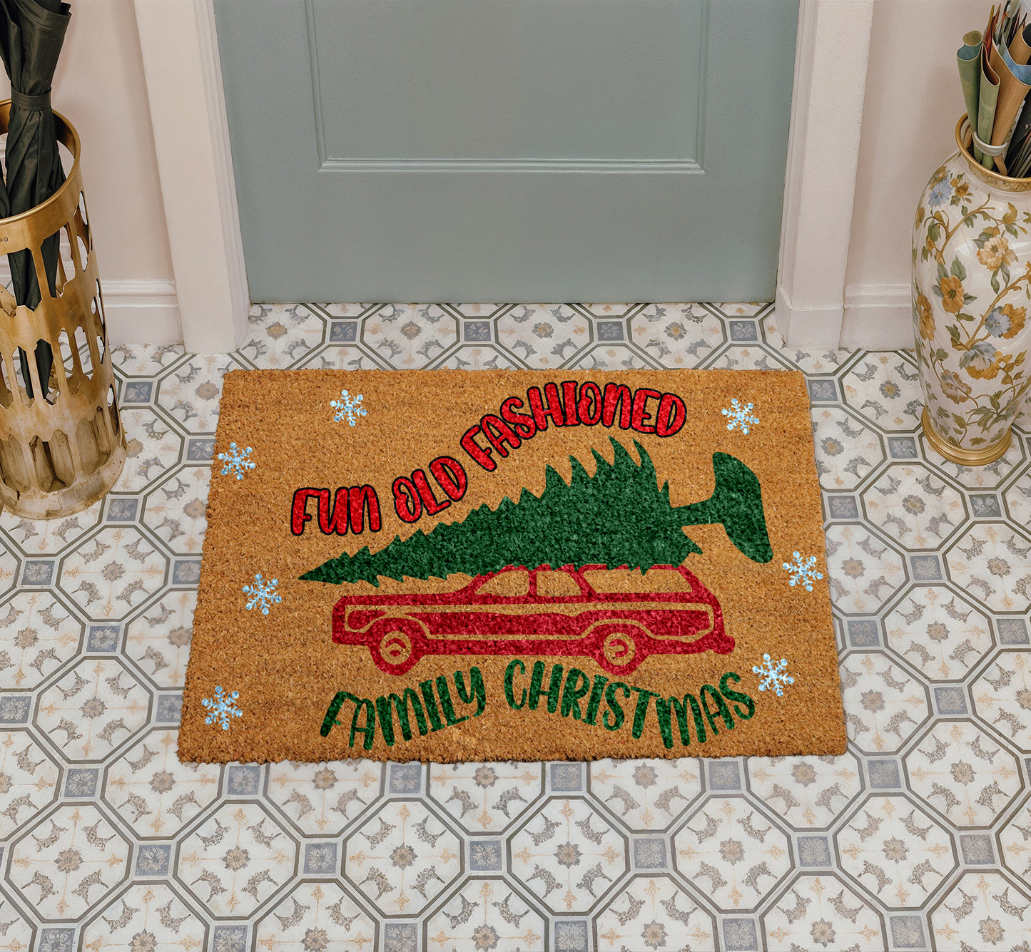 Rustic Christmas Doormat, Festive Welcome Mat for Cozy Holiday Decor