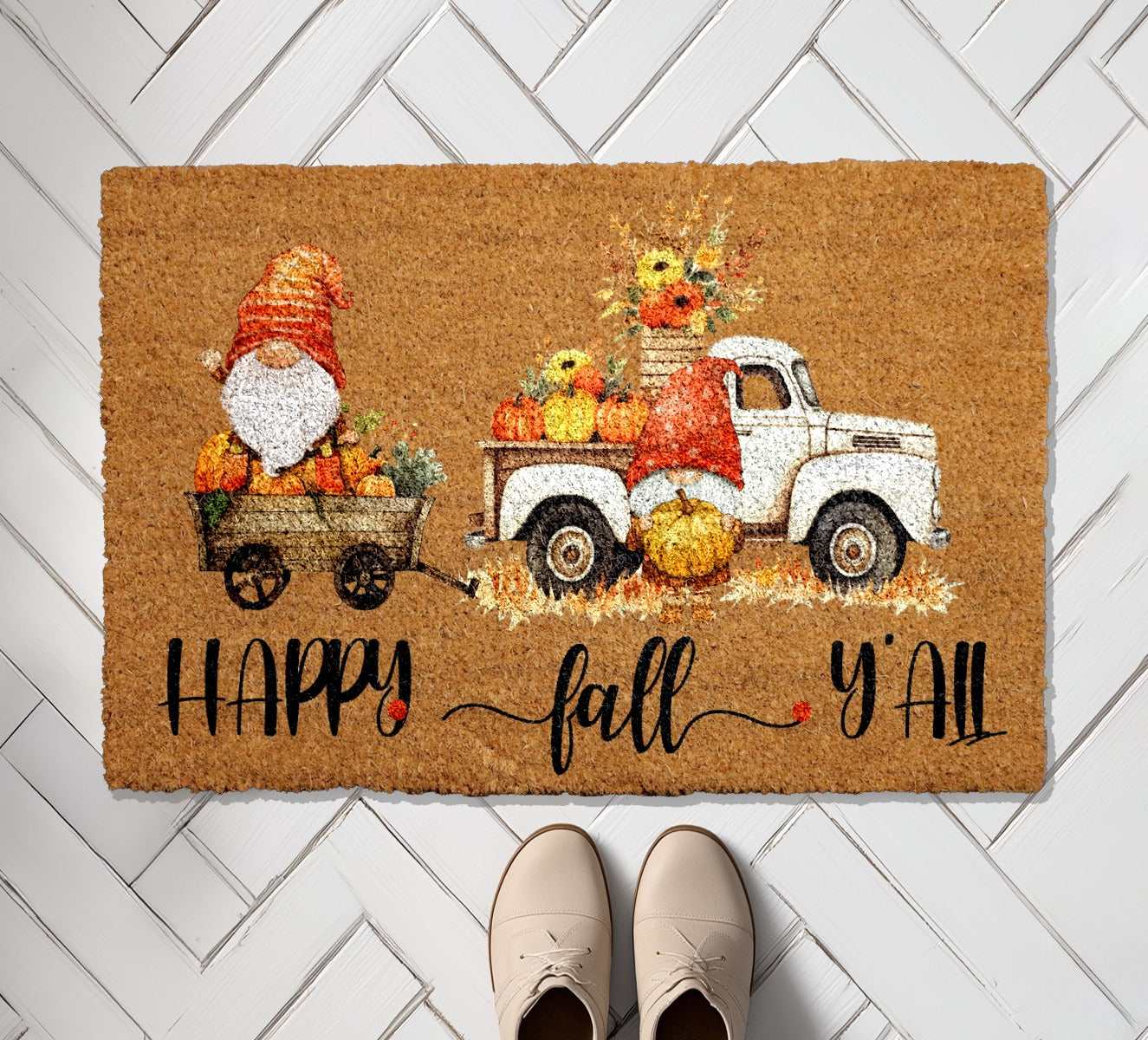 Cheerful Fall Gnome Doormat, Festive Pumpkin Home Entrance Mat