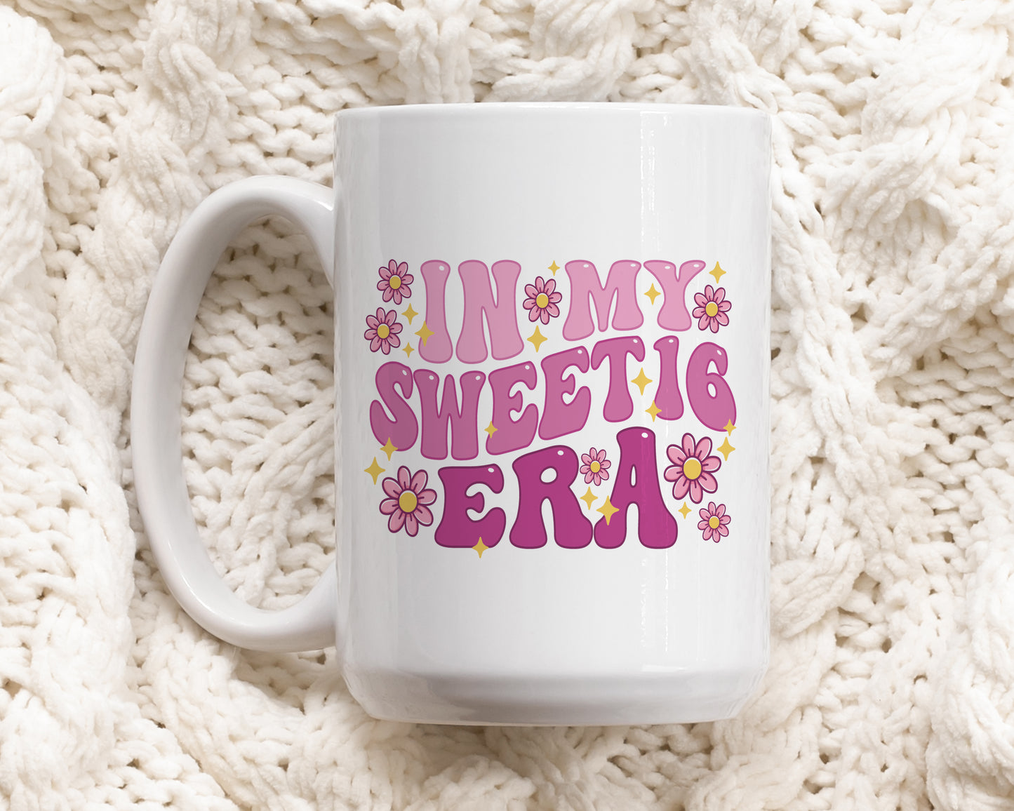 Floral Sweet 16 Celebration Mug, Girls' Pottery Cup for Birthday