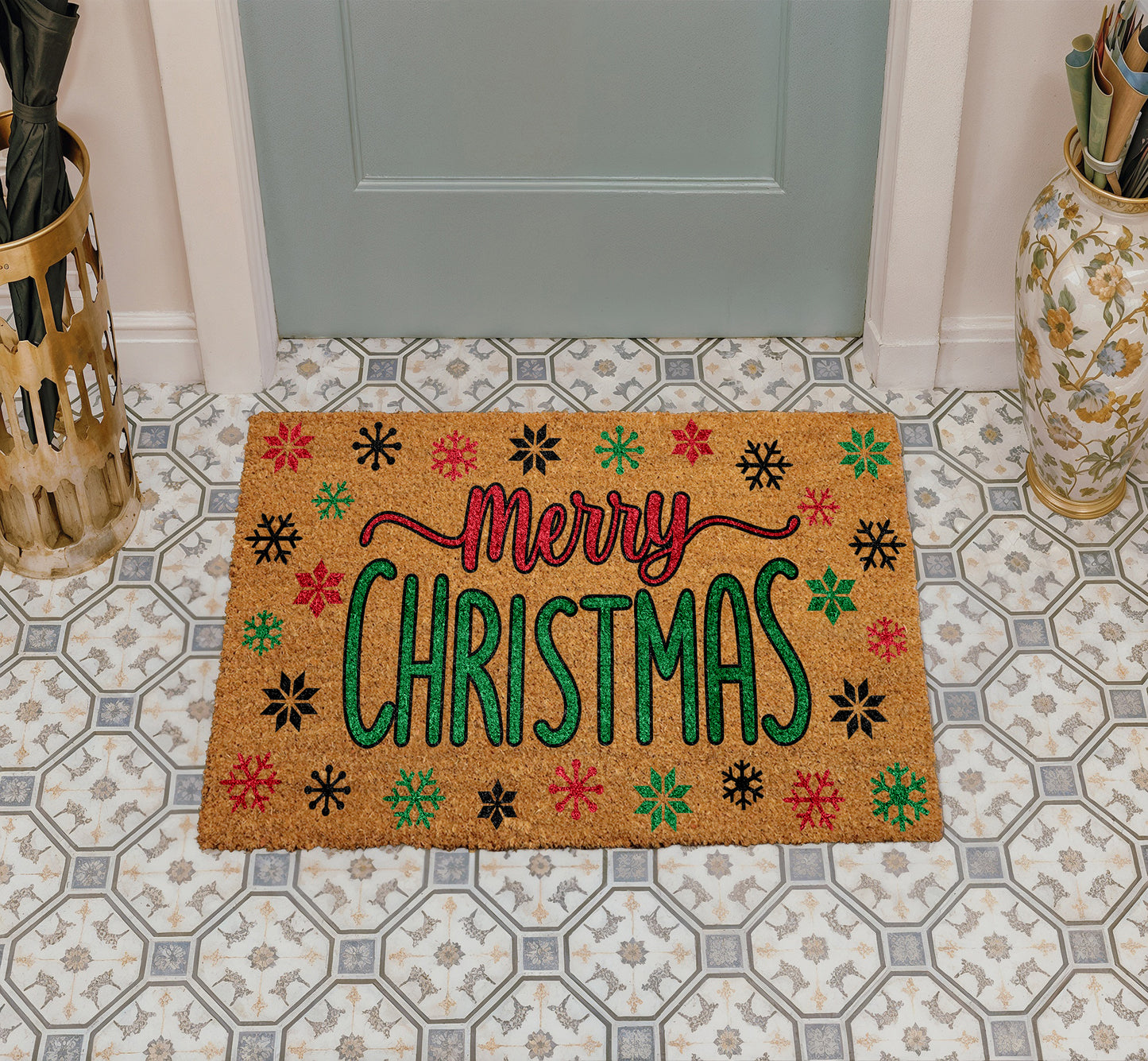 Snowflake Merry Xmas Doormat, Winter Home Entrance Decor, Housewarming Gift