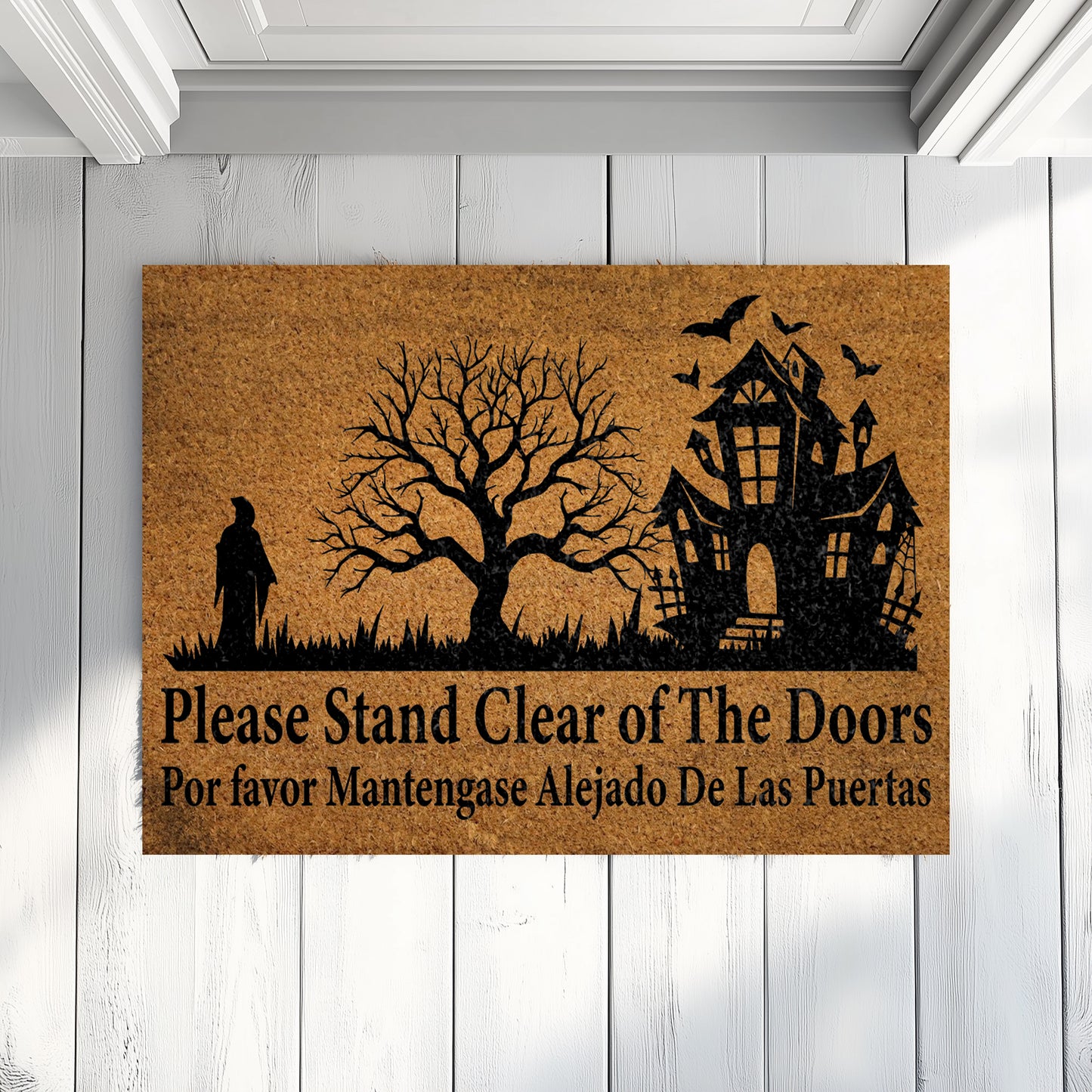 Spooky Season Doormat, Creepy Tree & Ghost Silhouette Welcome Mat