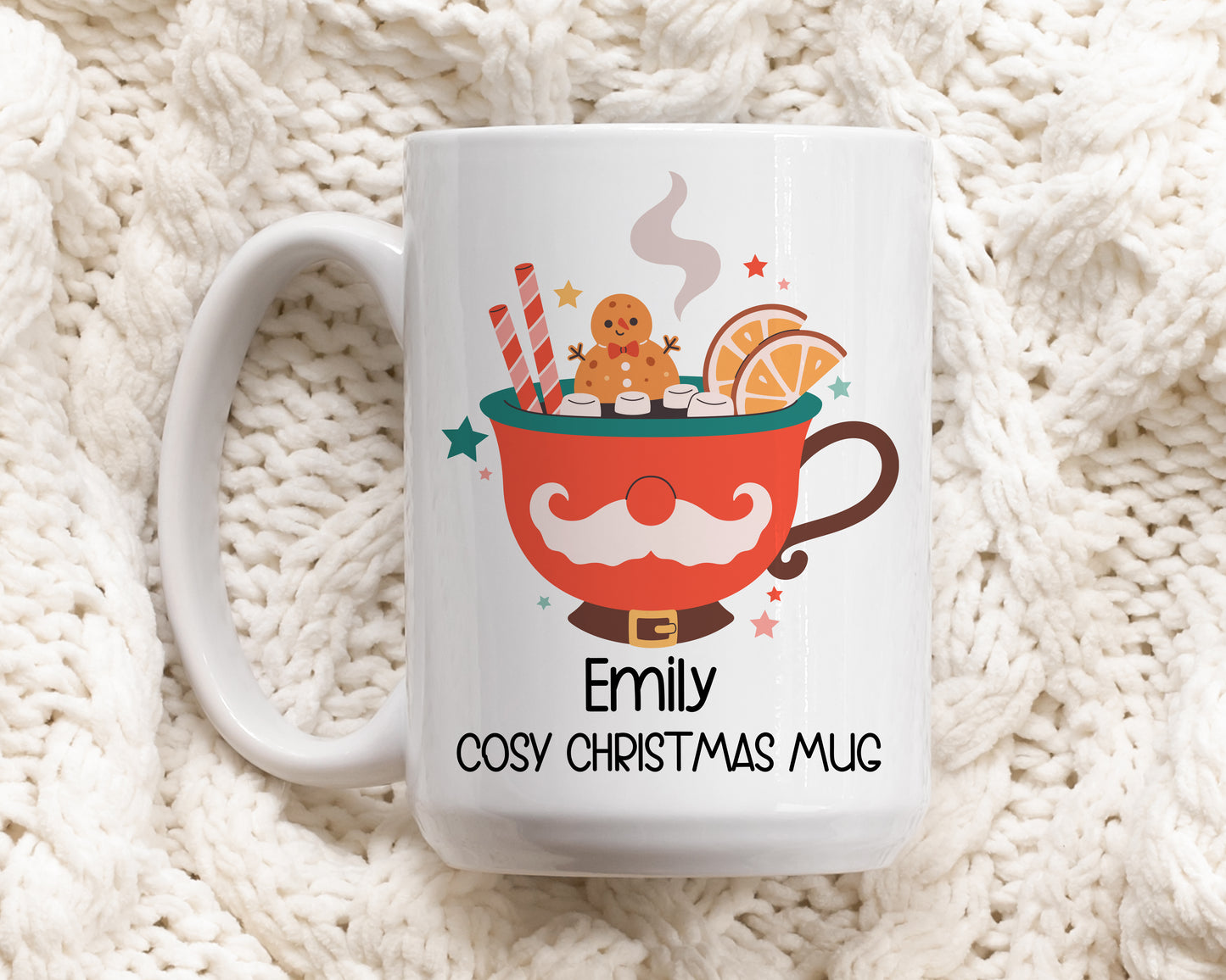 Personalized Cozy Christmas Mug, Cute Xmas Hot Cocoa, Family Gift