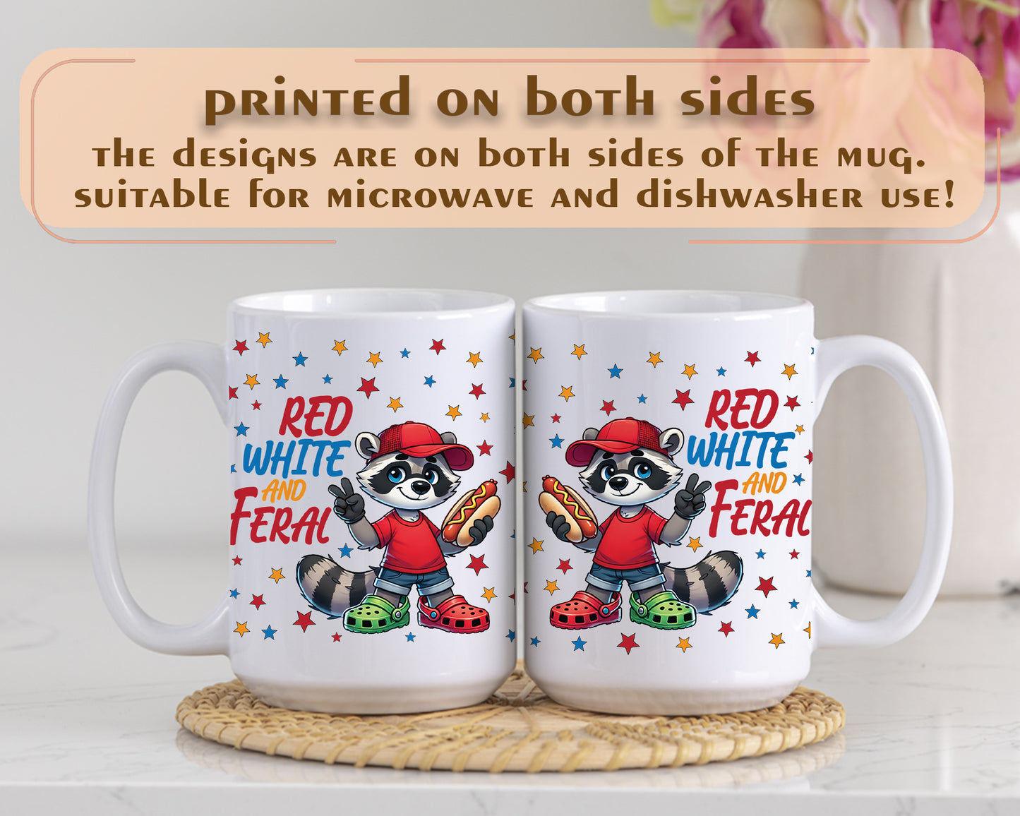 Patriotic Raccoon Mug, USA Flag Design, Independence Day Gift Cup
