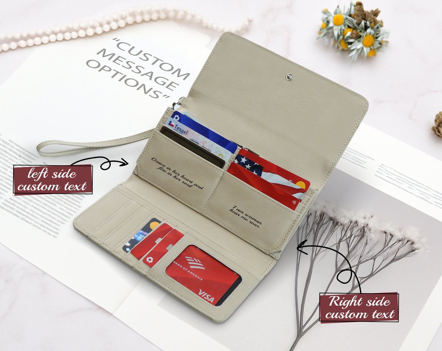 Custom Engraved Vegan Leather Wristlet, Minimalist Boho Wallet for Her