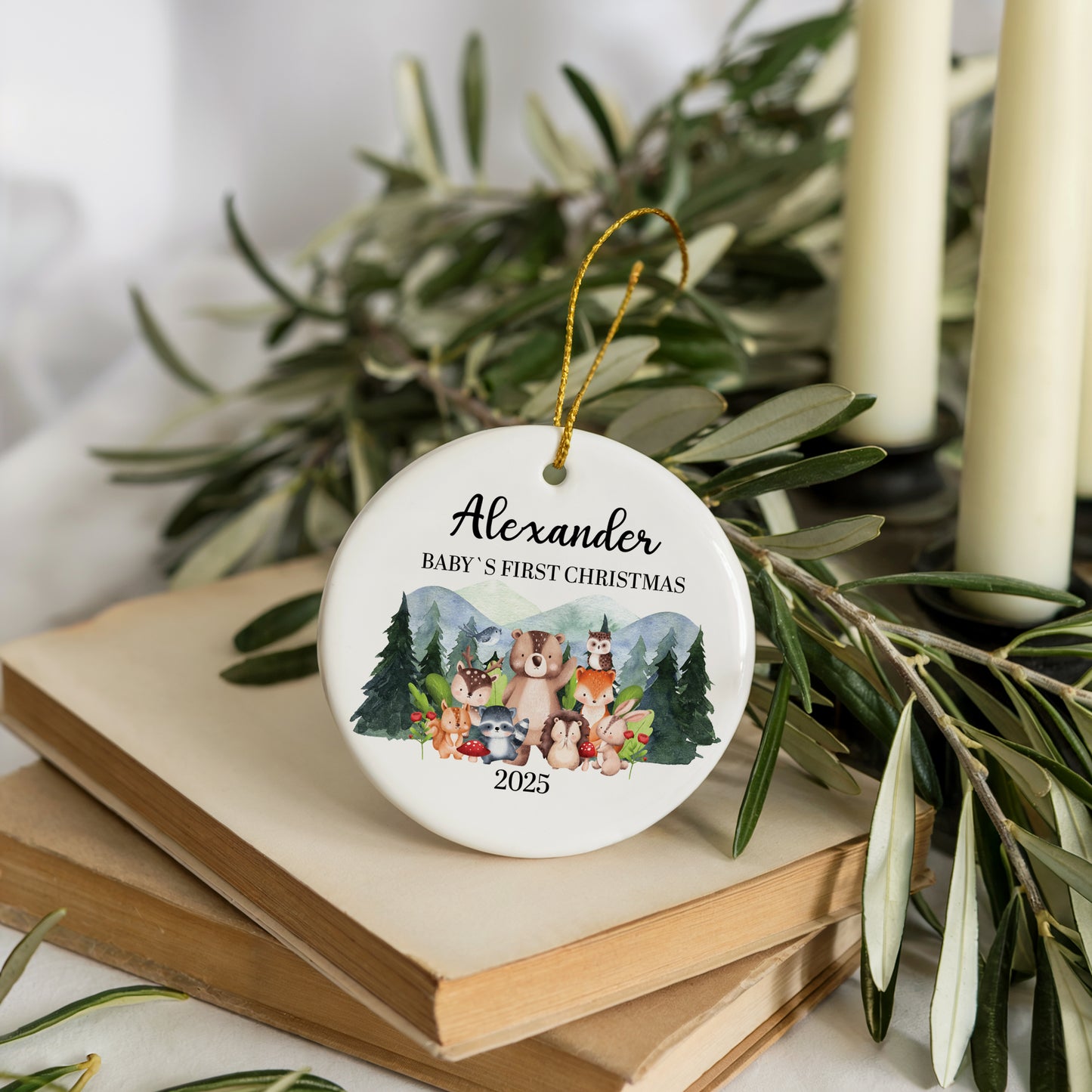 Woodland Animals Baby's First Christmas Ornament, Cute Xmas Keepsake Gift