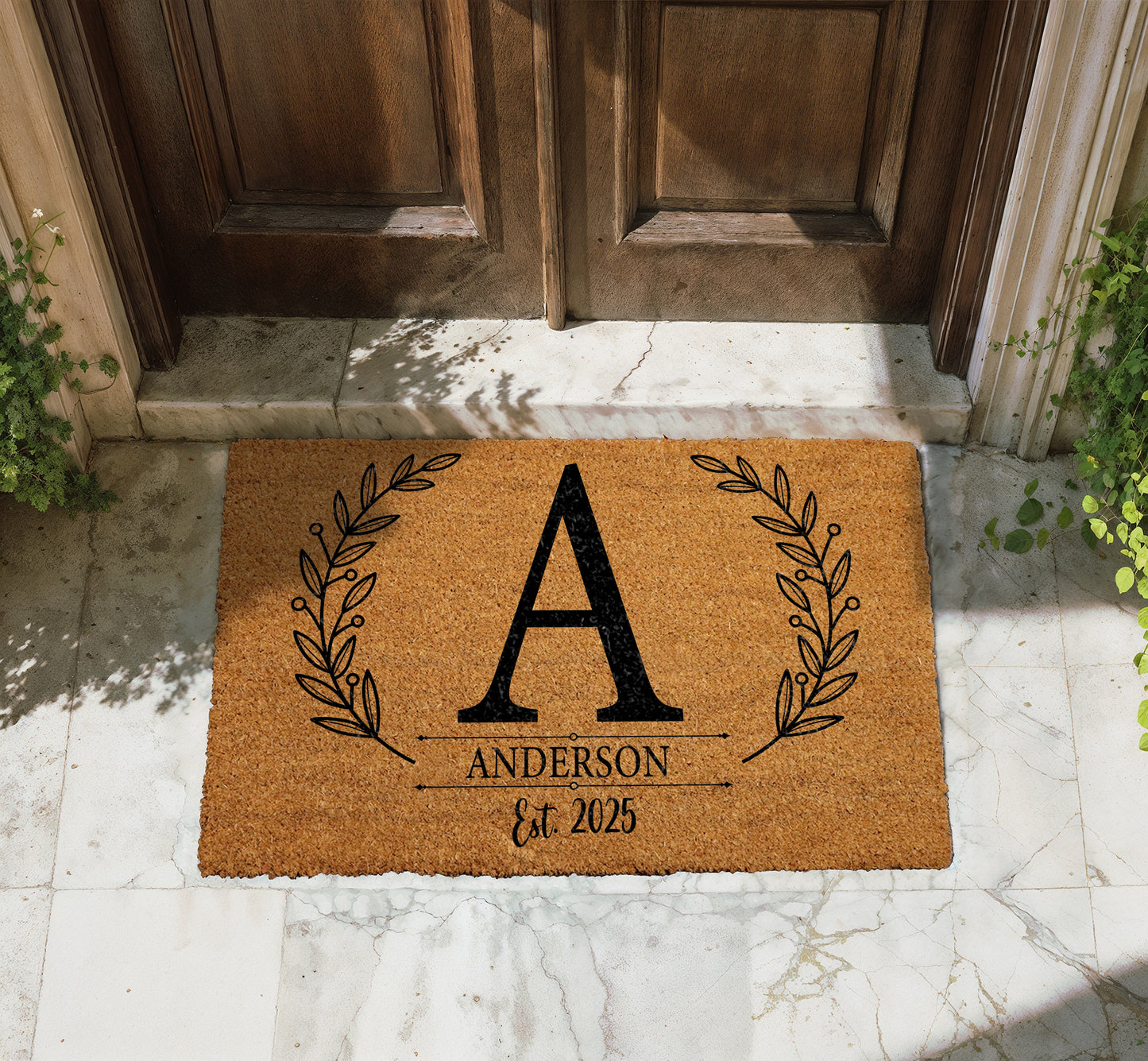 Personalized Family Name Welcome Mat, Elegant Housewarming Front Porch Decor