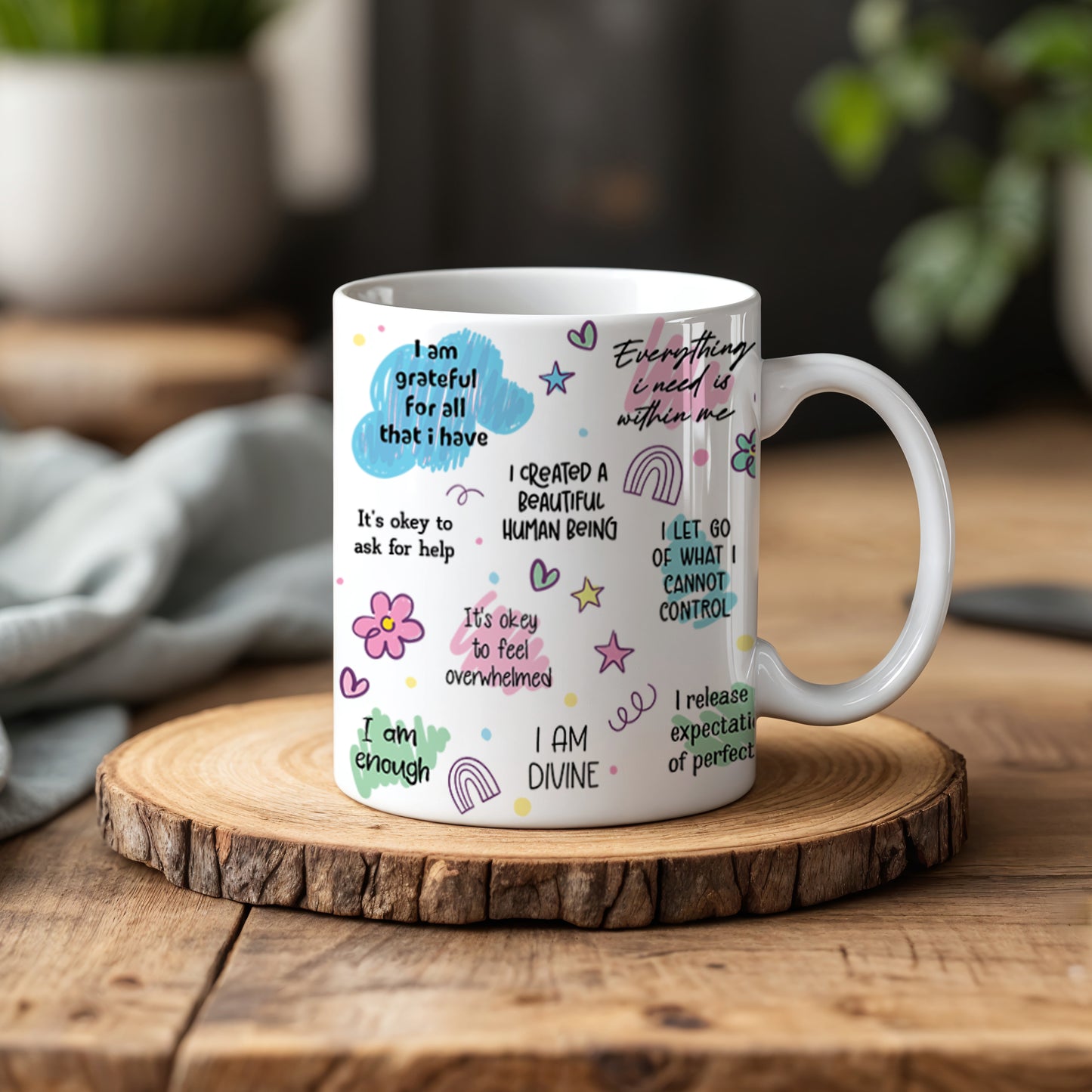 Empowering Postpartum Affirmations Mug, Self-Care Pottery Cup for New Moms