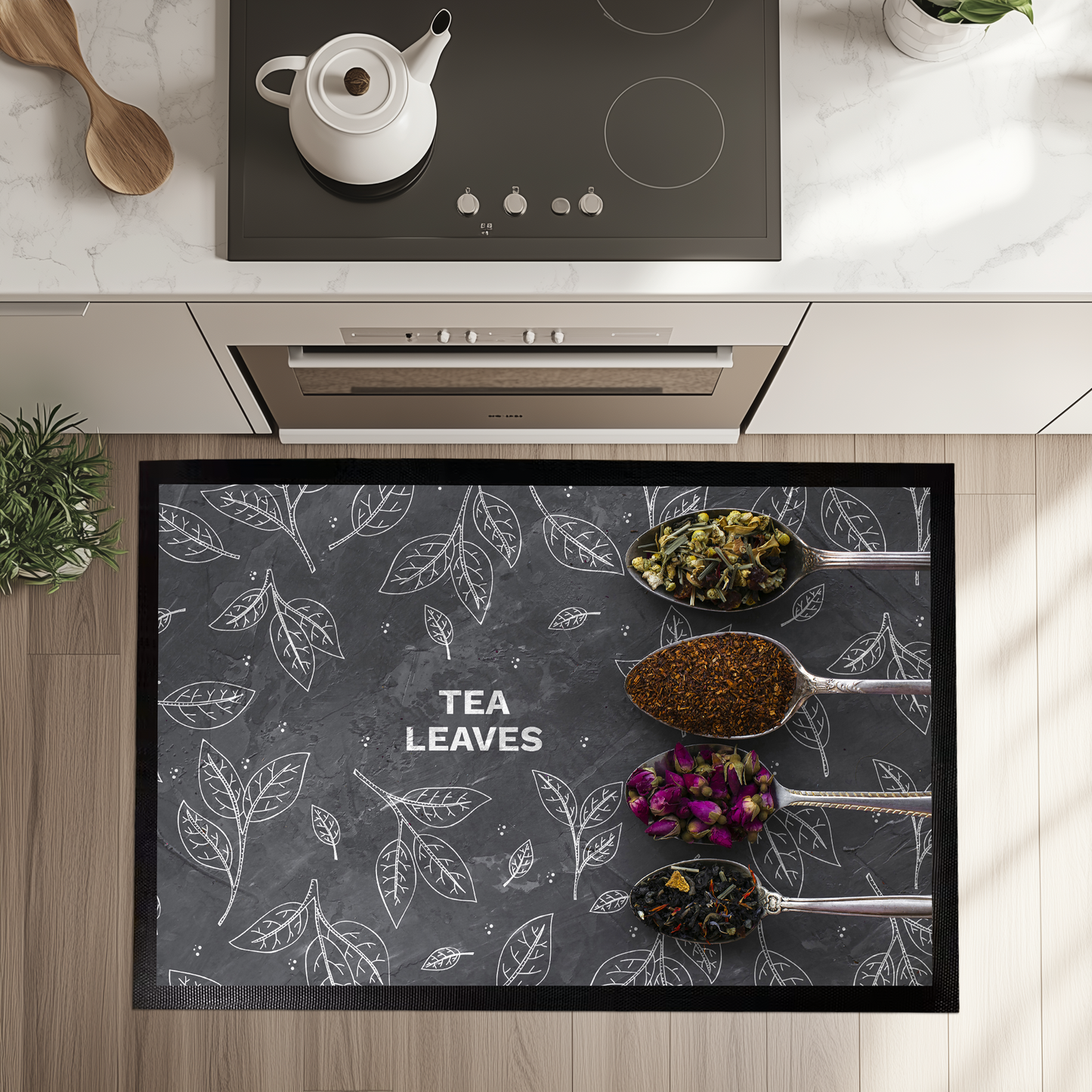 Printed Spices, Herbs & Spoon Design Kitchen Mat, Non-Slip