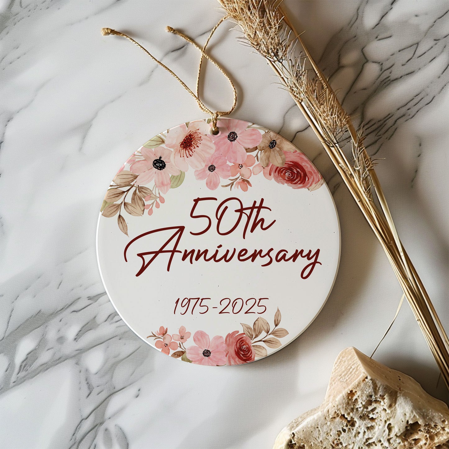 Celebrate Love with a Golden Custom Wedding Ceramic Ornament!