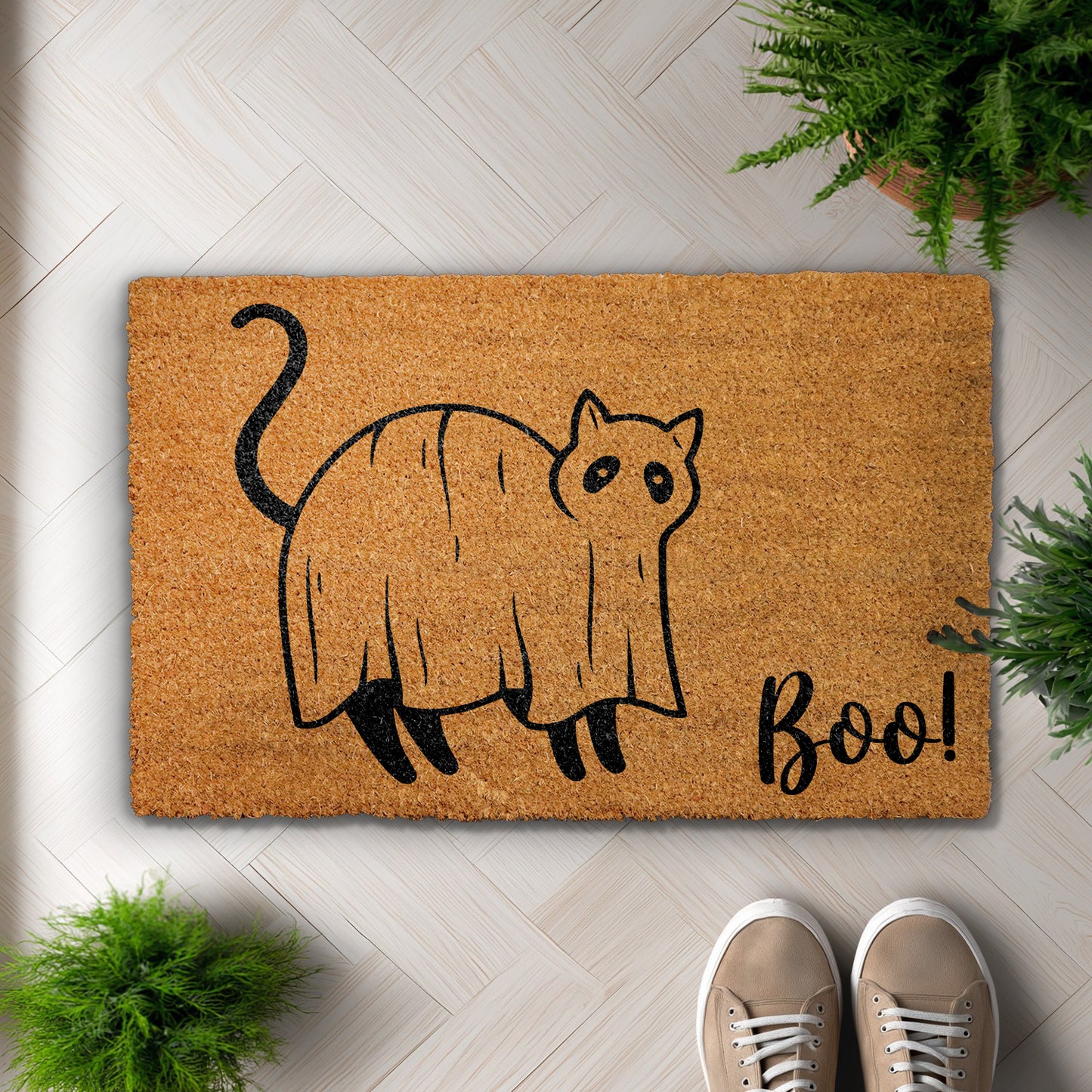 Spooky Cat Doormat, Boo Kitty Welcome Mat for Halloween Fun