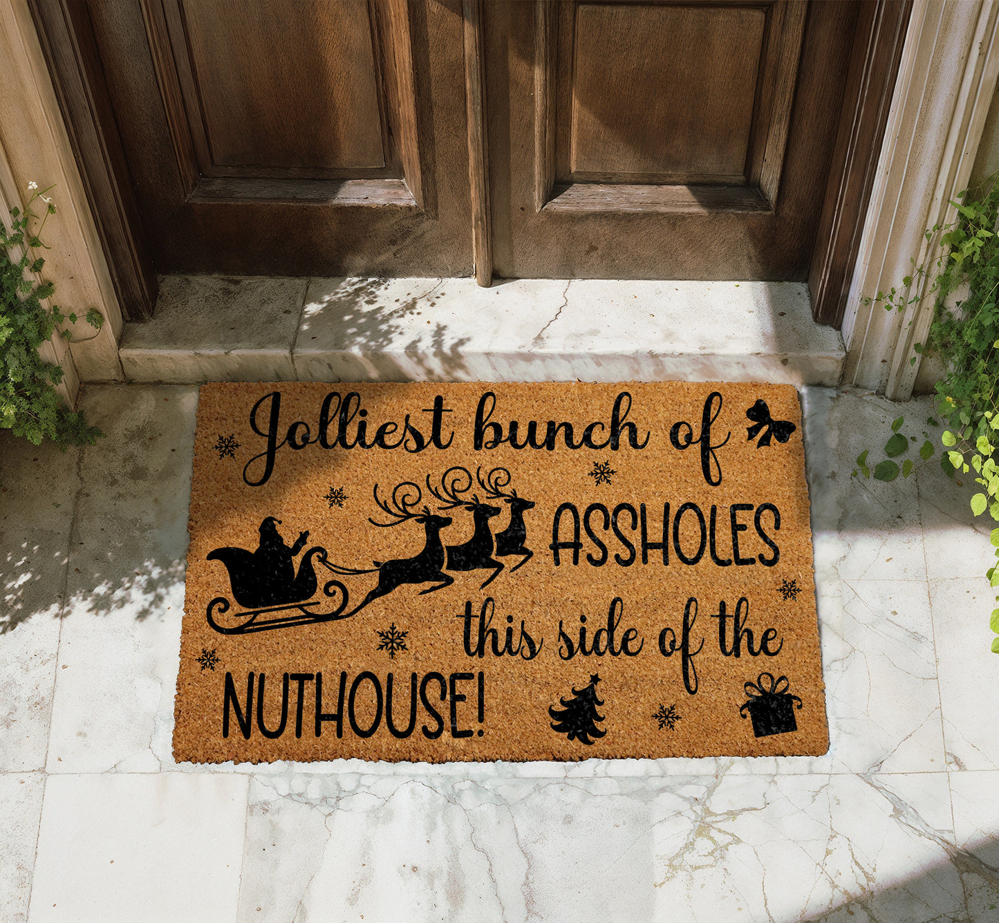 Jolliest Bunch Doormat: Humorous Holiday Decor, Housewarming Gift