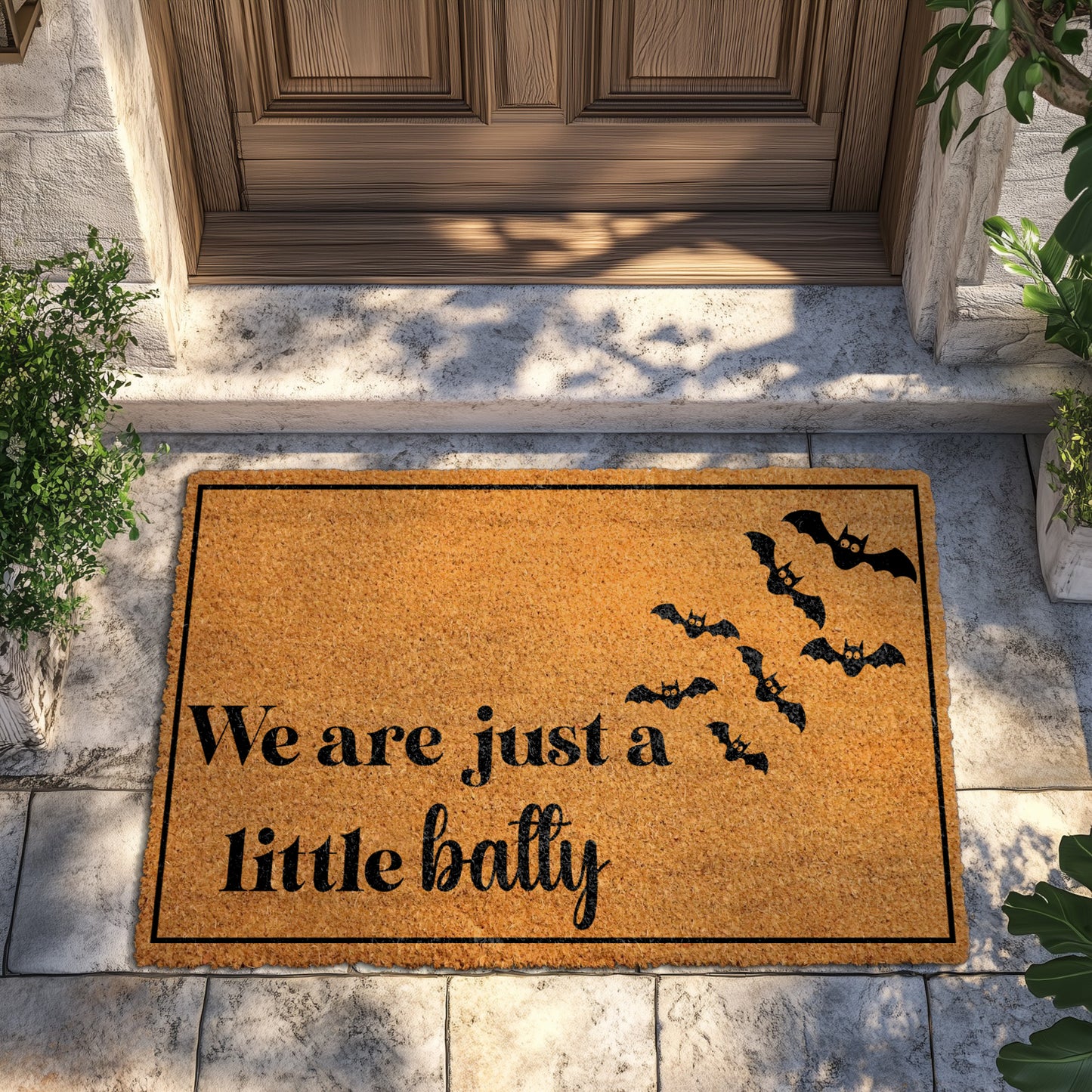 Gothic Fall Welcome Mat, Funny Spooky Bat Coir Rug