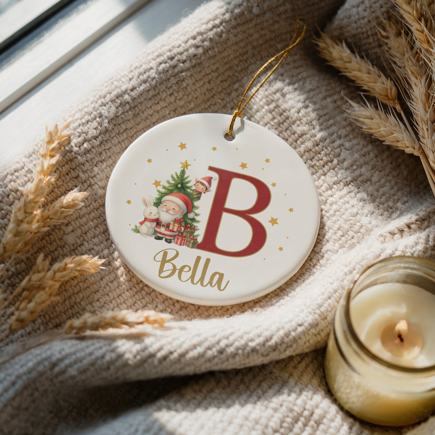 Personalized Santa & Tree Ceramic Ornament: Custom Family Xmas Decor