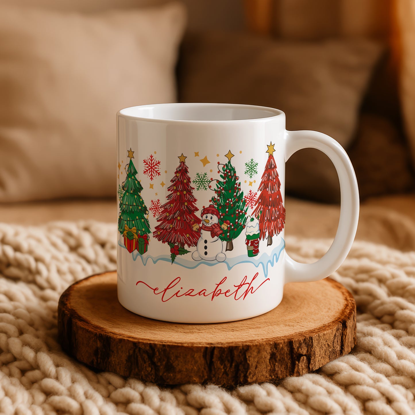 Customizable Christmas Tree Ceramic Cup, Cozy Coffee Mug, Hostess Gift