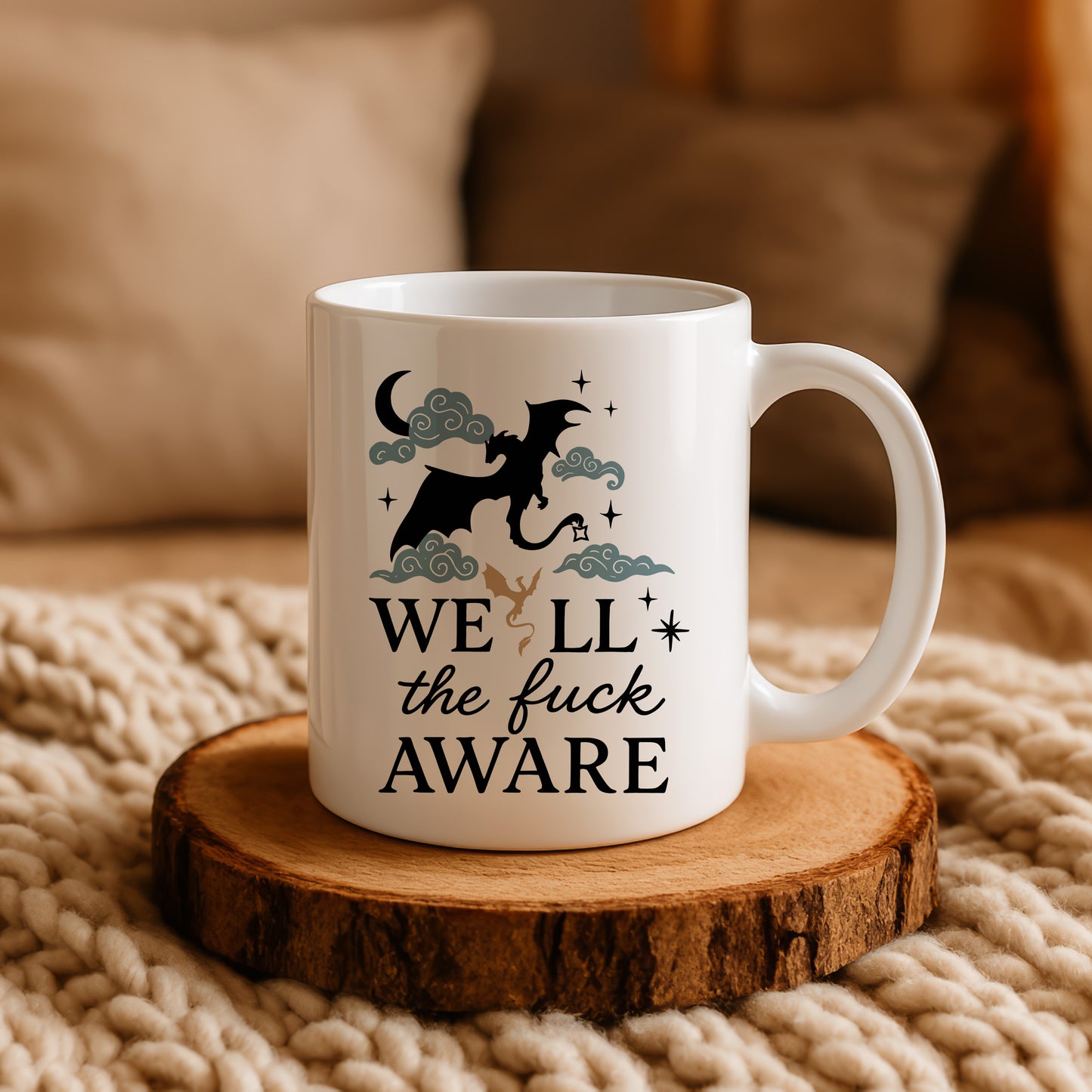 Dragon Fantasy Cloudy Night Ceramic Mug, Reader Gift