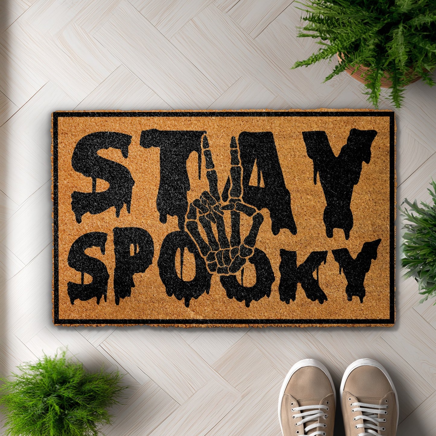 Spooky Season Doormat: Skeleton Peace Sign, Gothic Outdoor Rug