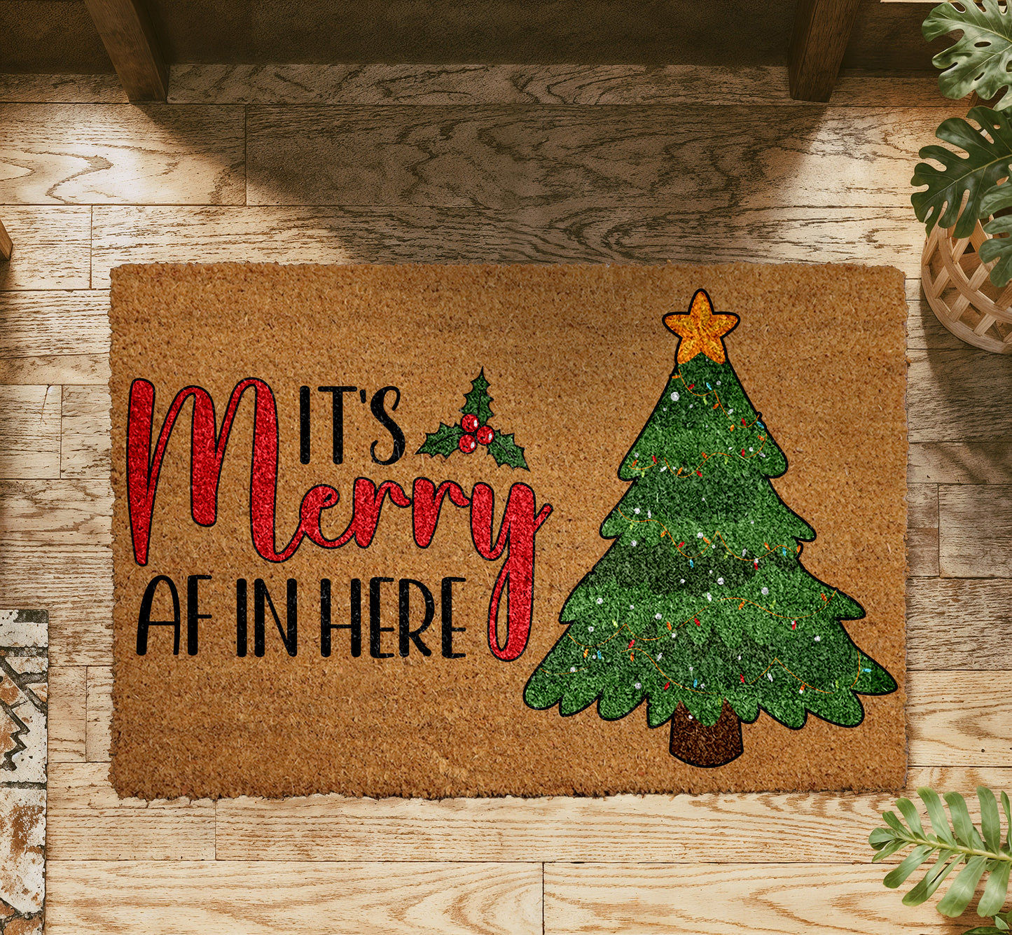 Merry AF Christmas Doormat – Festive, Funny, and Cute!
