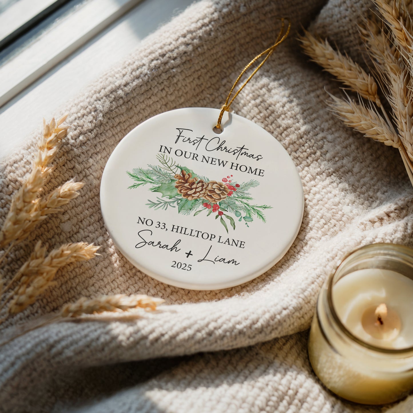 Personalized New Home Ceramic Ornament, Housewarming Keepsake Celebration