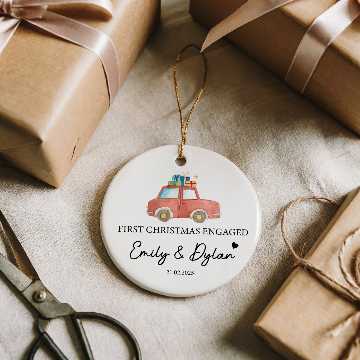 Couples Christmas Ornament, Romantic Ceramic Keepsake for New Year