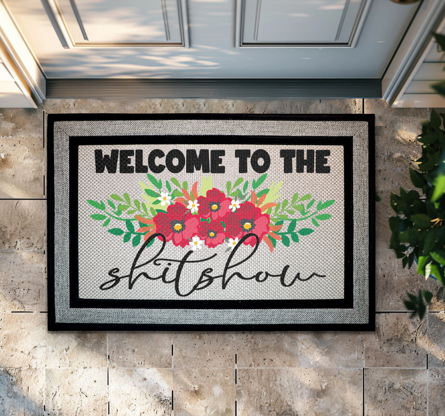 Redefine Your Entryway with Our Funny Floral Doormat, Red Flower