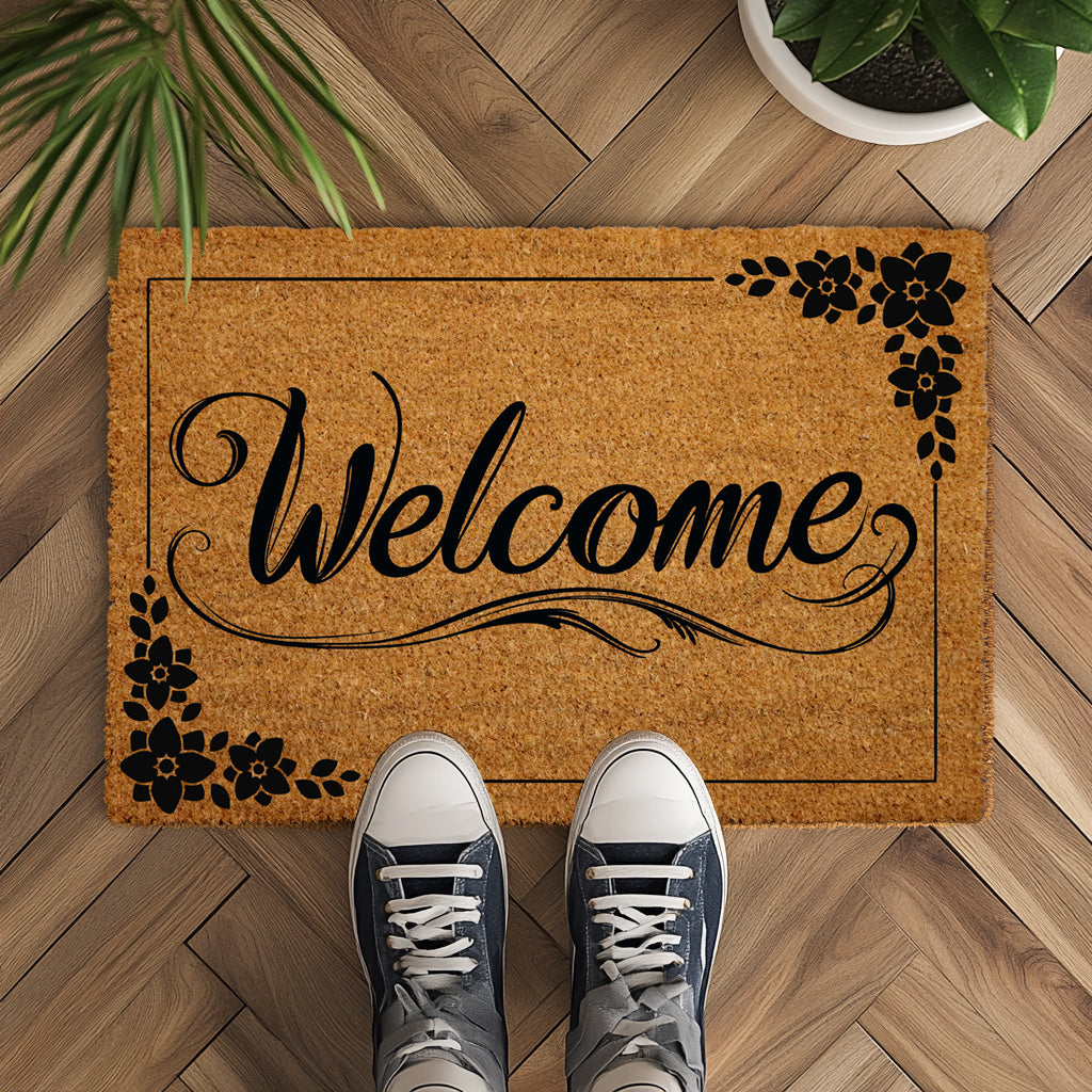 Seasonal Charm: Flower Wreath Doormat, Floral Entryway Mat Welcomes All