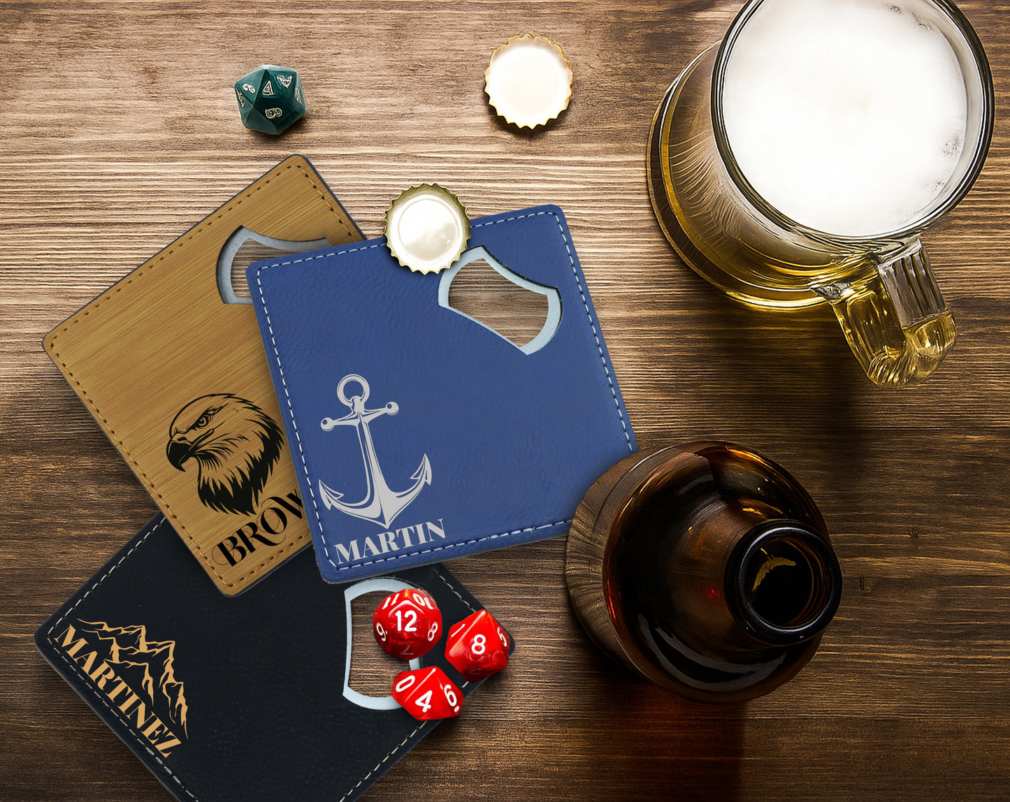 Wildlife Theme Steel Beer Opener, Customized Leatherette Bar Owner Gift