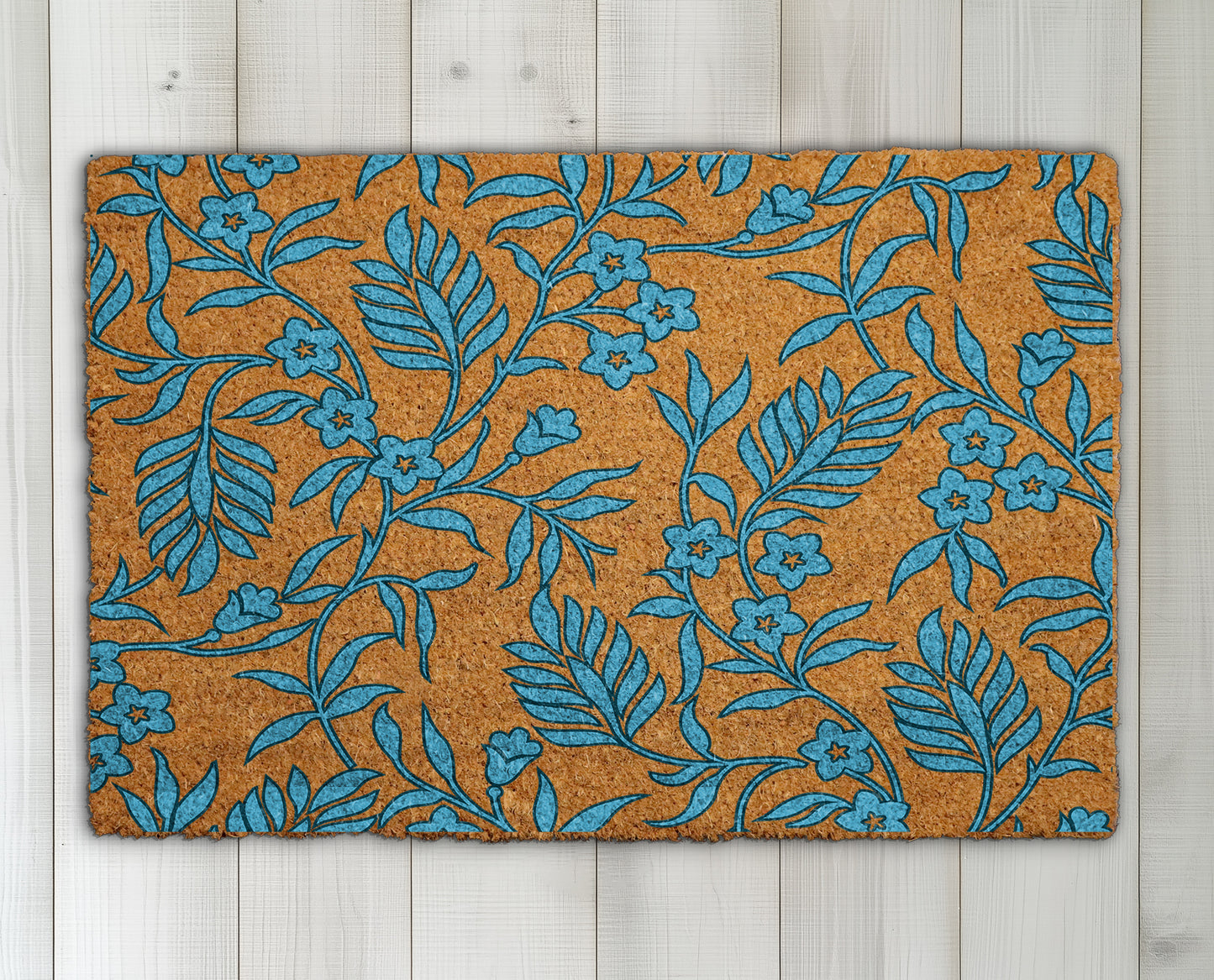 Stylish Blue Floral Doormat, Elegant Home Decor, Perfect Housewarming Gift