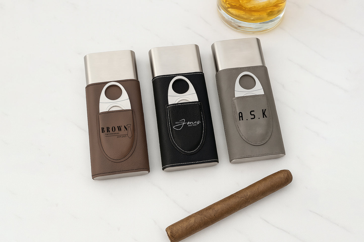 Custom Cigar Case With Cutter, Engraved Gift for Groomsmen