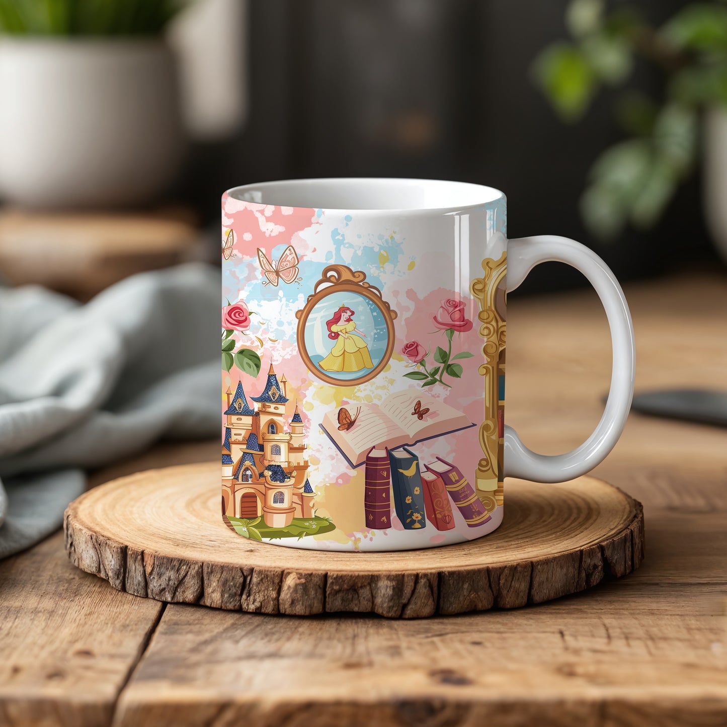 Belle inspired ceramic mug, perfect Disney gift for girls.