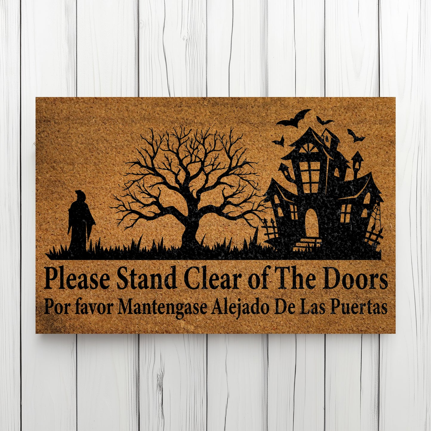 Spooky Season Doormat, Creepy Tree & Ghost Silhouette Welcome Mat