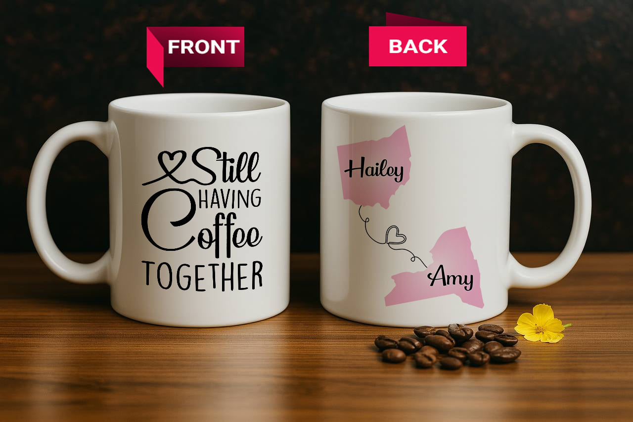 Cute States Design BFF Birthday Mug, Customizable Long Distance Besties