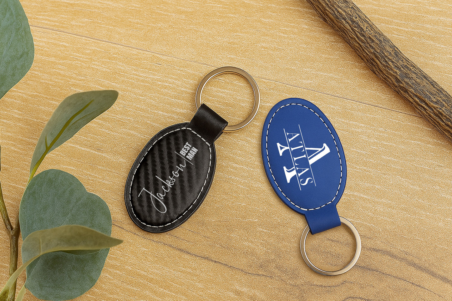 Personalized Leather Keychain, Custom Engraved Key Ring, Corporate Gift Idea