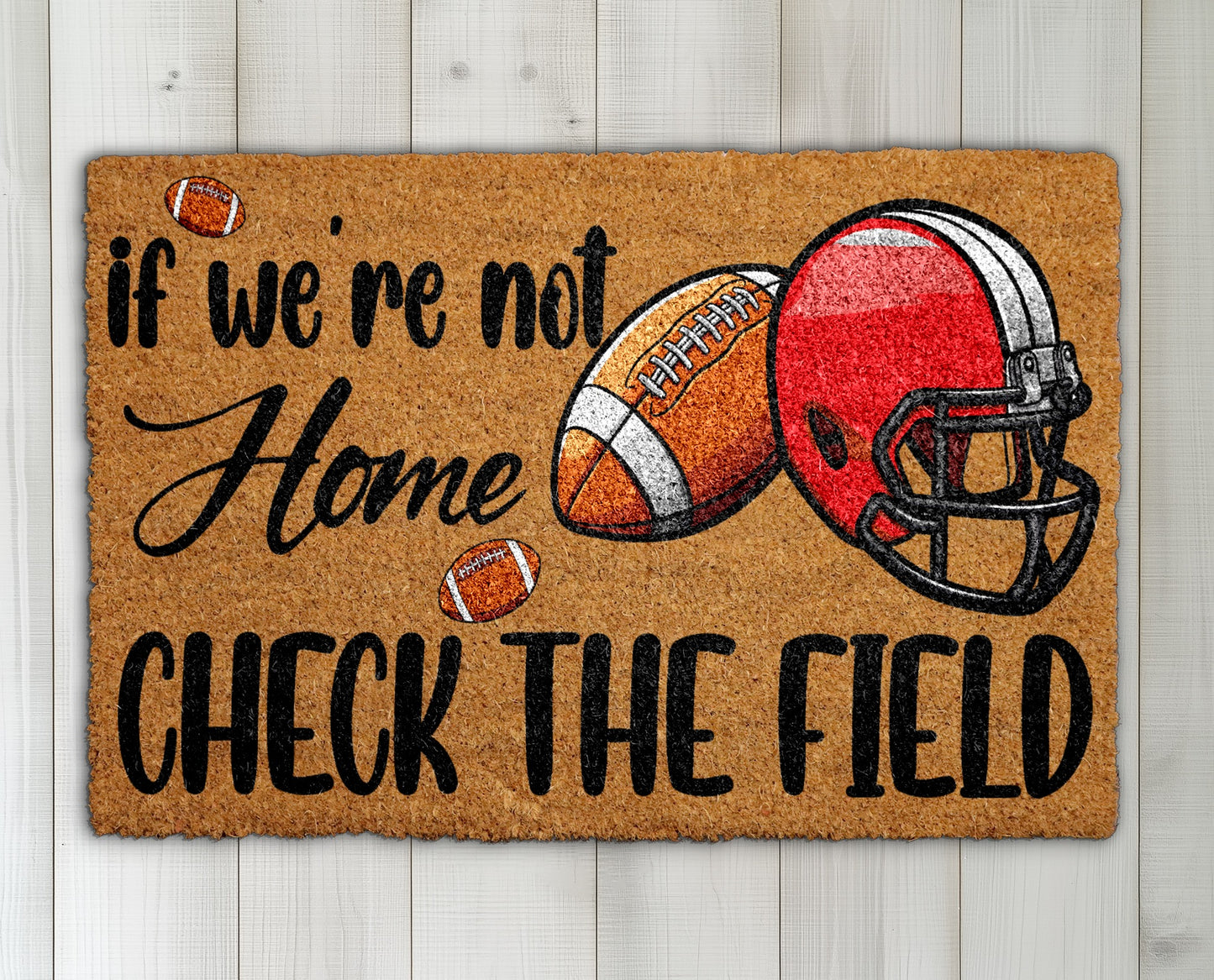 Field check doormat, football welcome rug for sports season decor