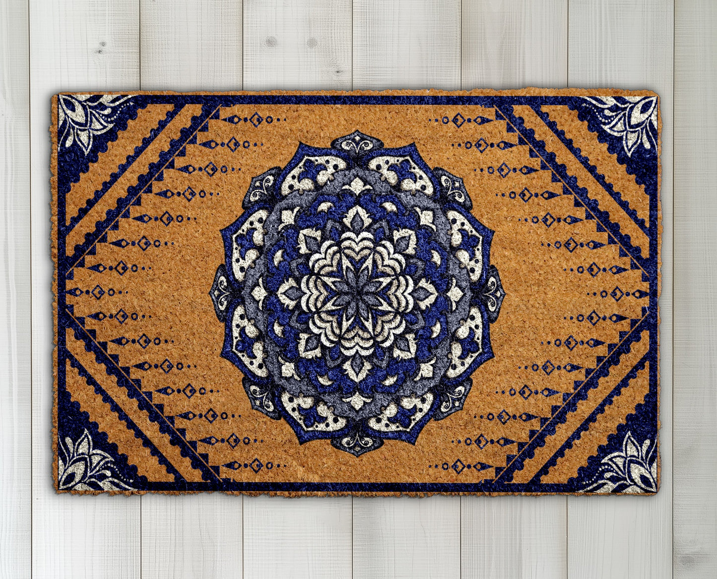 Bohemian Mandala Doormat: Ornate Floral Welcome Mat, Geometric Frontporch Rug