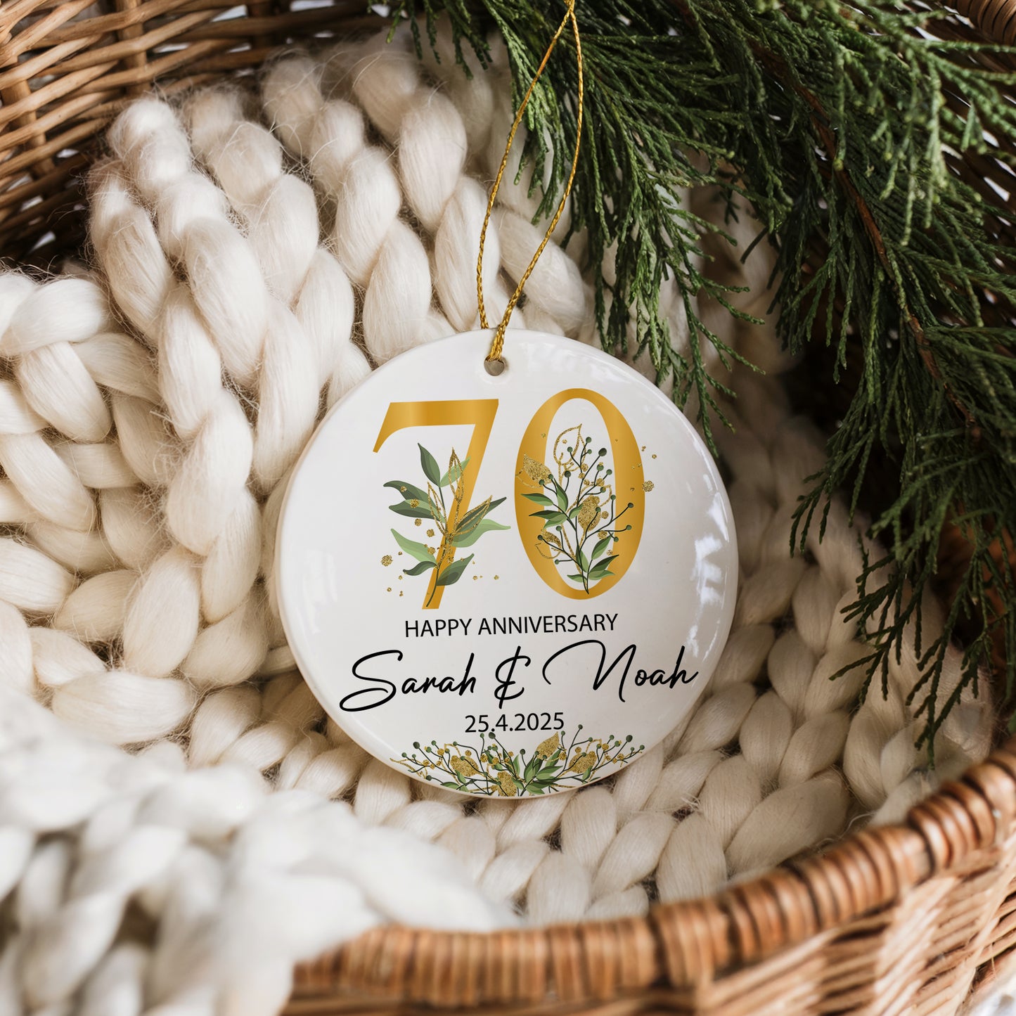 Personalized Floral Anniversary Ornament, Romantic Marriage Keepsake