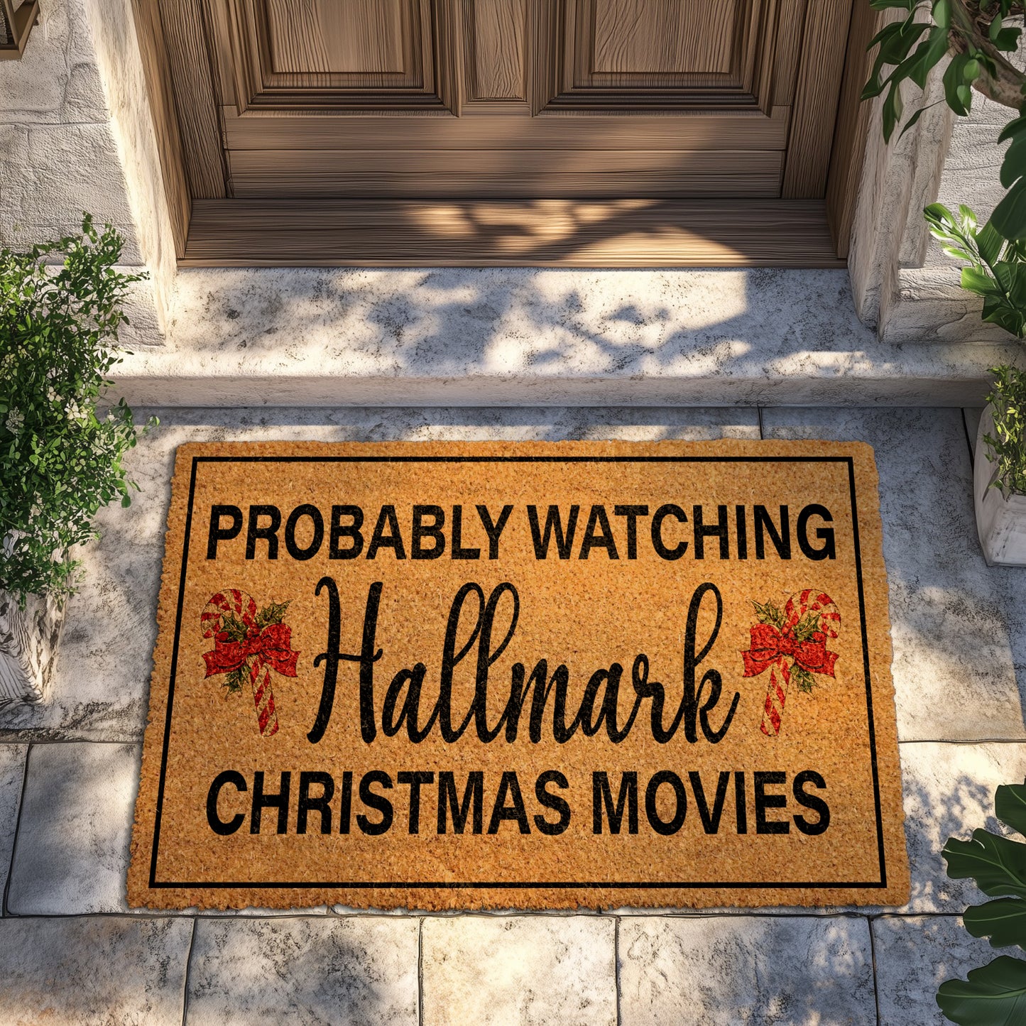 Cozy Winter Front Porch Rug, Funny Christmas Movies Welcome Mat