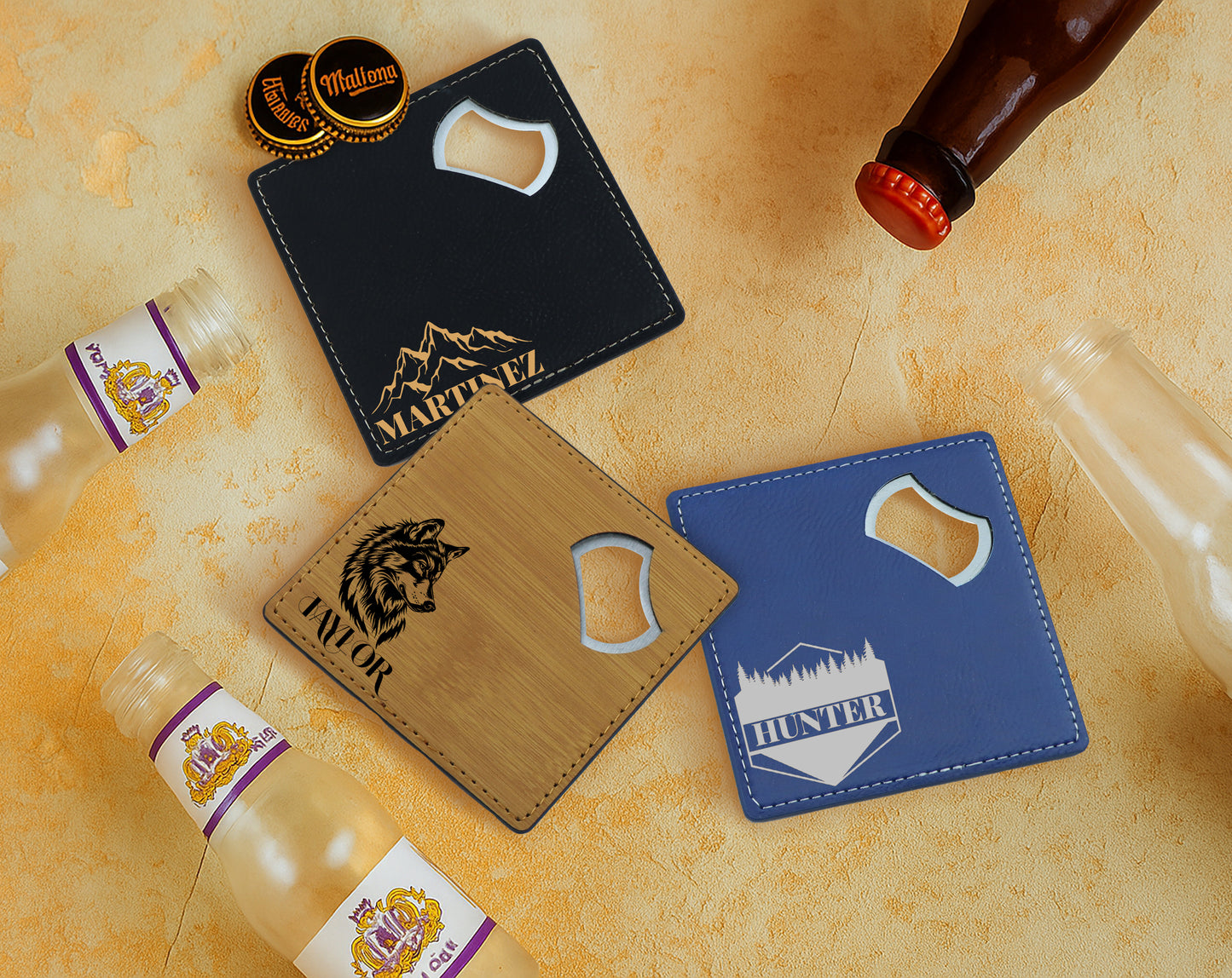 Wildlife Theme Steel Beer Opener, Customized Leatherette Bar Owner Gift