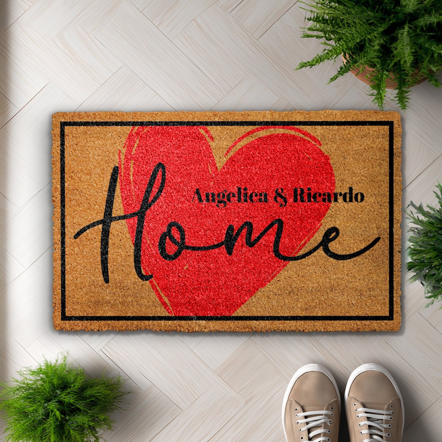 Custom Heart Design Doormat for Couple's Front Porch, Cute Housewarming Gift