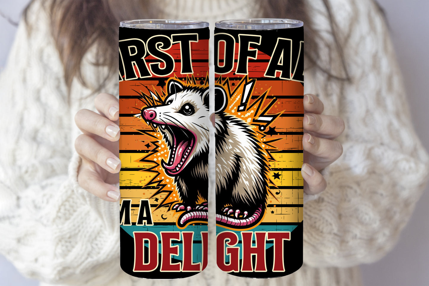 Delightful Tumbler, Angry Possum Stainless Steel Cup, Funny Animal Gift