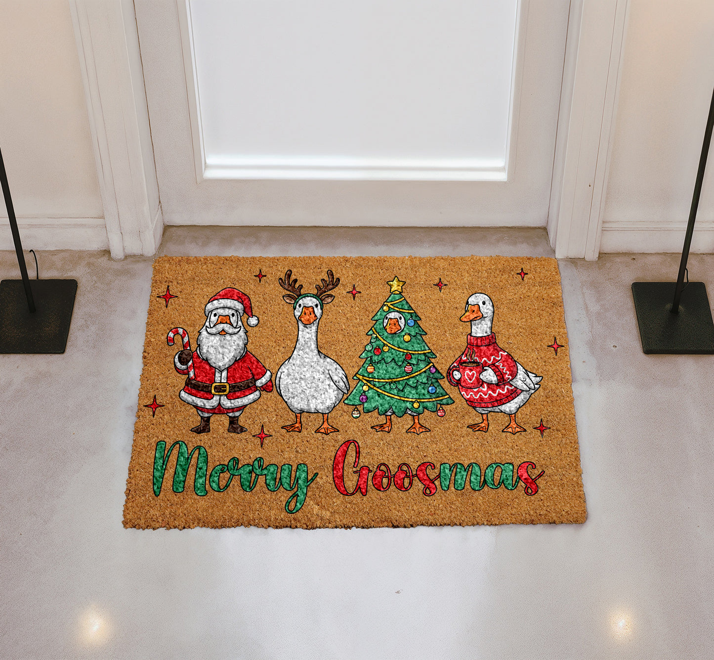 Festive Merry Goosmas Doormat, Funny Goose & Santa Holiday Gift