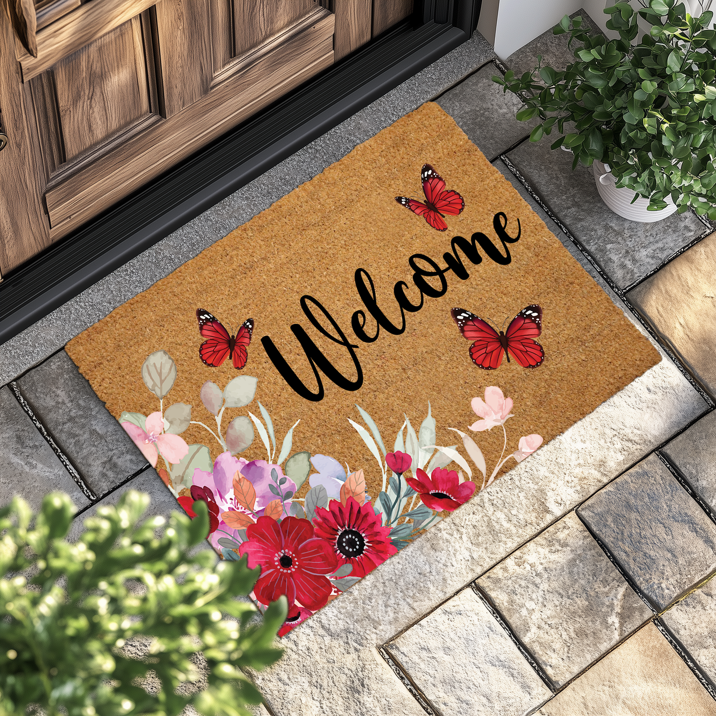 Floral Welcome Doormat, An Elegant Entryway Greeting for Your Home