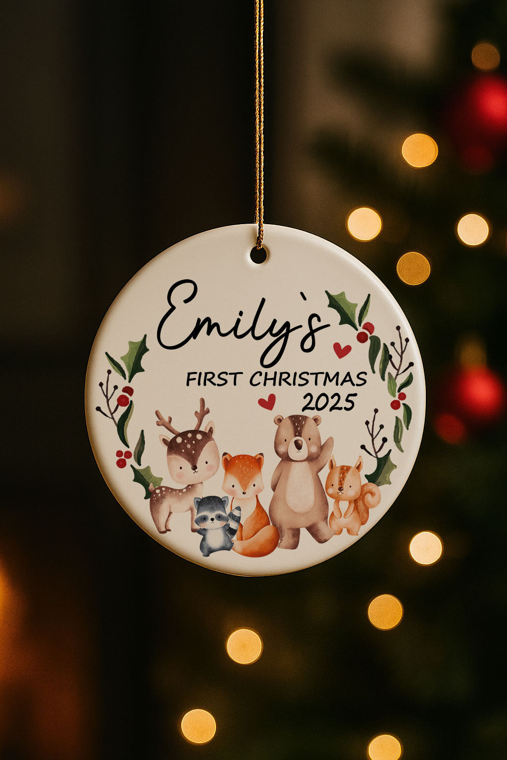 Animal Designed Baby Girl 1st Christmas Ornament 2025, Personalized Keepsake