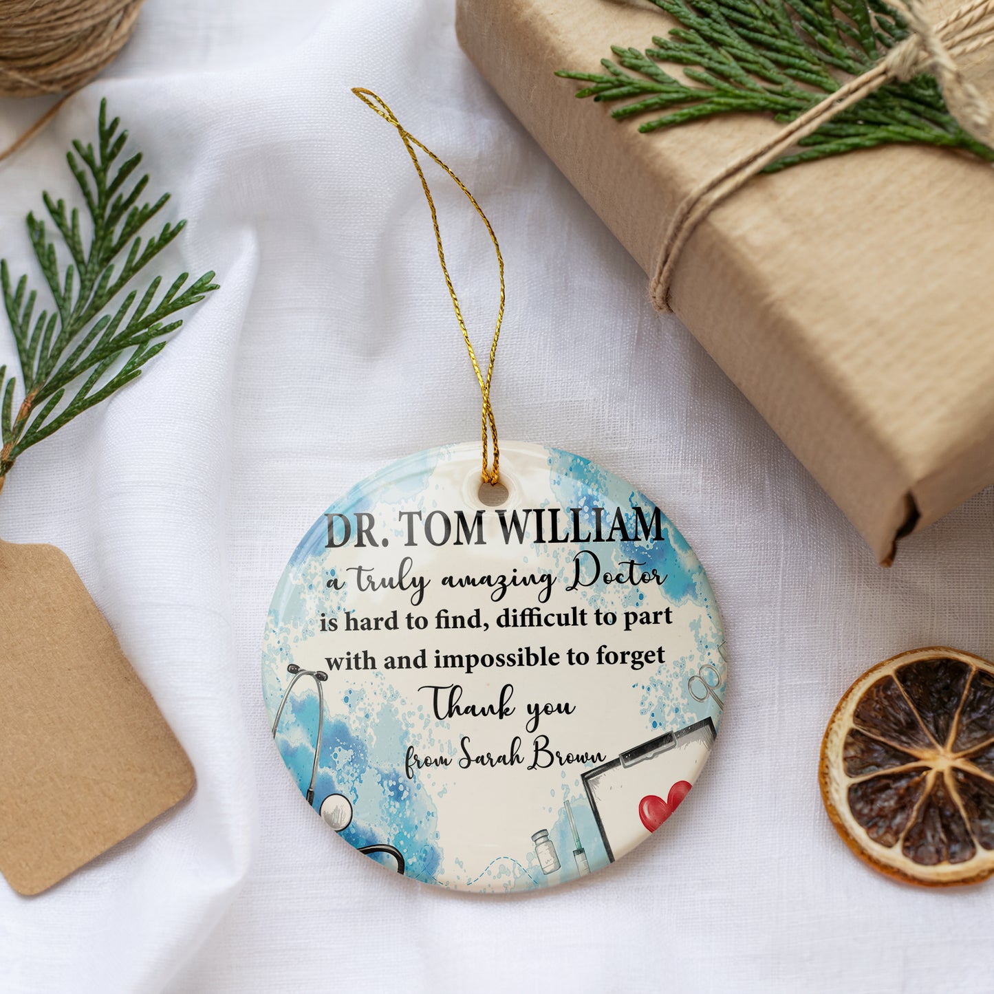 Custom Doctor Appreciation Ceramic Ornament, Unique Surgeon Keepsake Gift