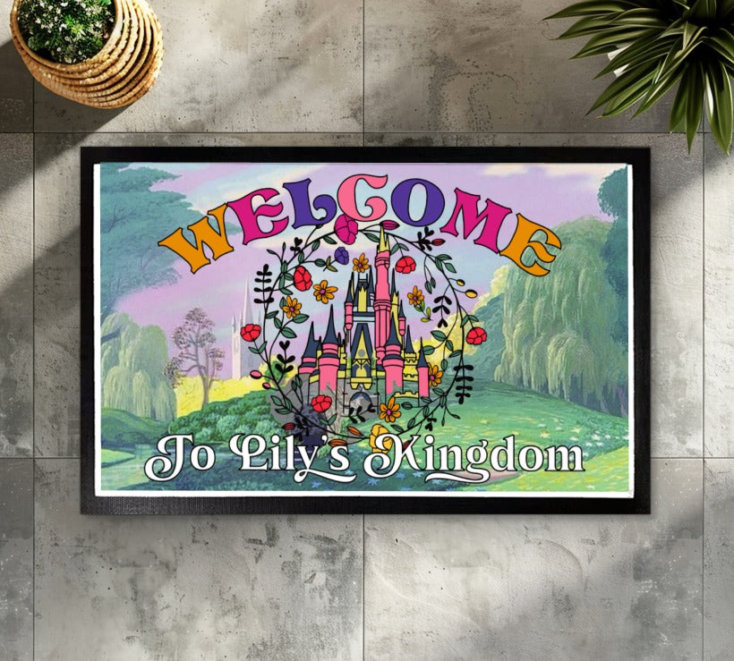 Magical Castle Doormat, Personalized Name Welcome Mat, Whimsical Room Decor